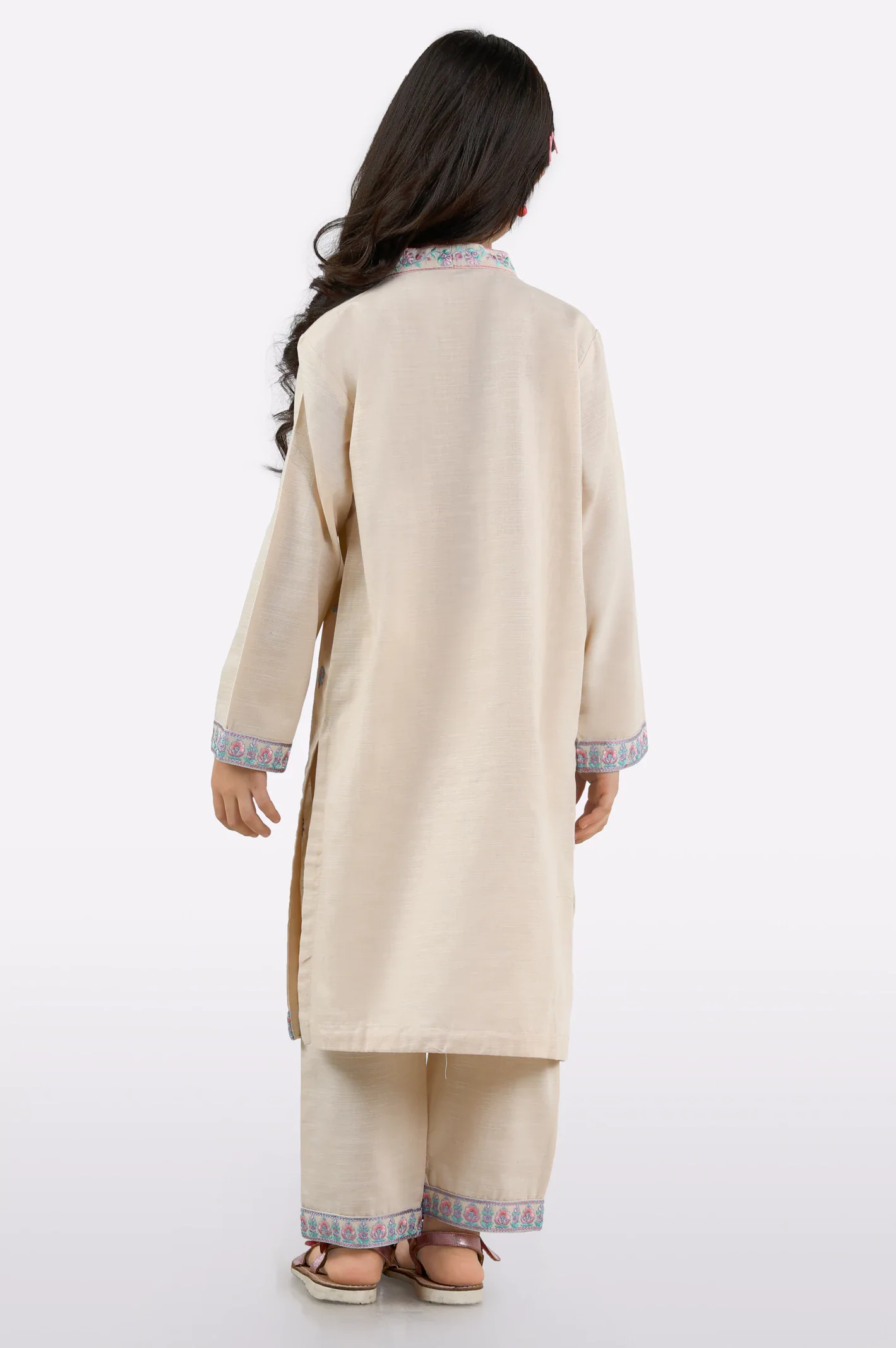 Beige Embroidered Girls 2PC - Image 3