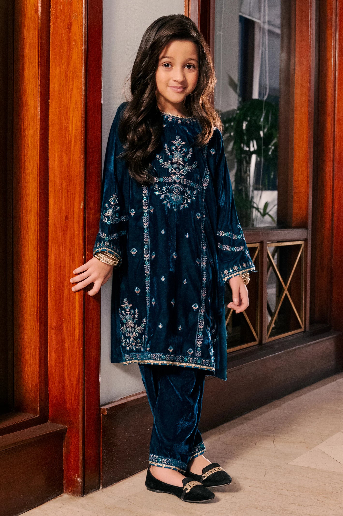 Navy Blue Embroidered Girls 2PC - Image 3
