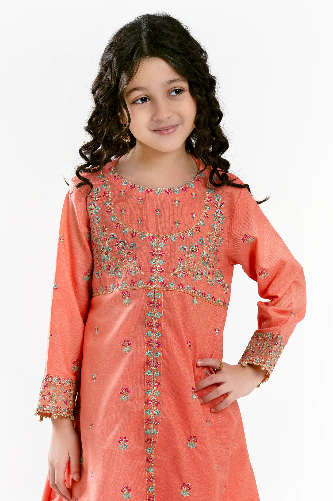 Peach Embroidered Girls 2PC - Image 2