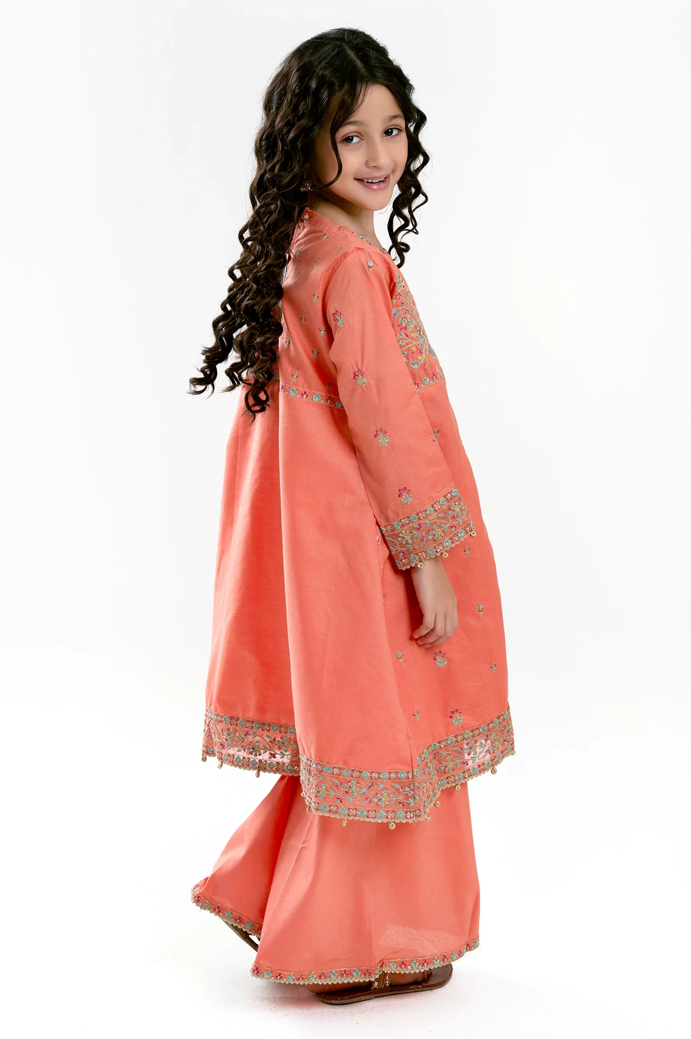 Peach Embroidered Girls 2PC - Image 3