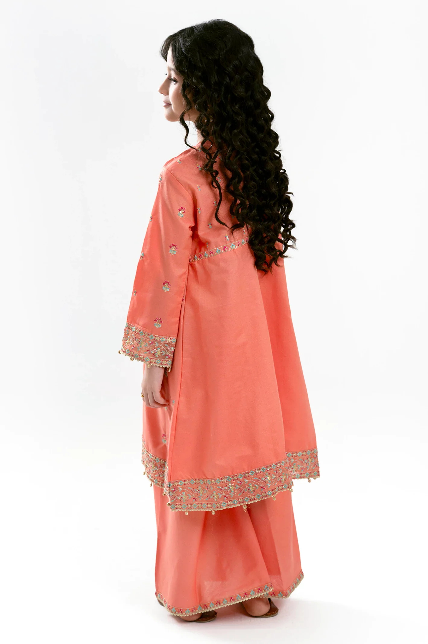 Peach Embroidered Girls 2PC - Image 4