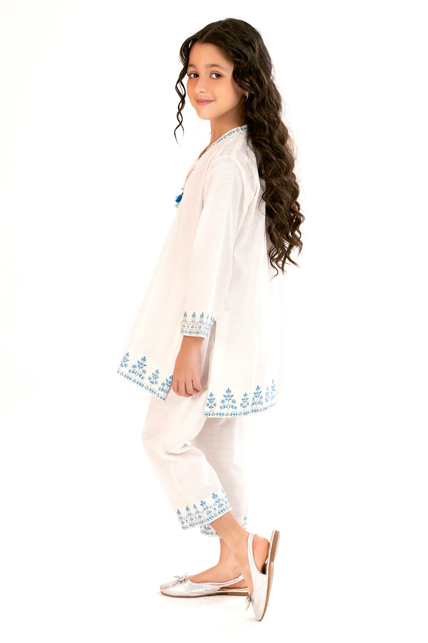 White Embroidered Girls 2PC - Image 3
