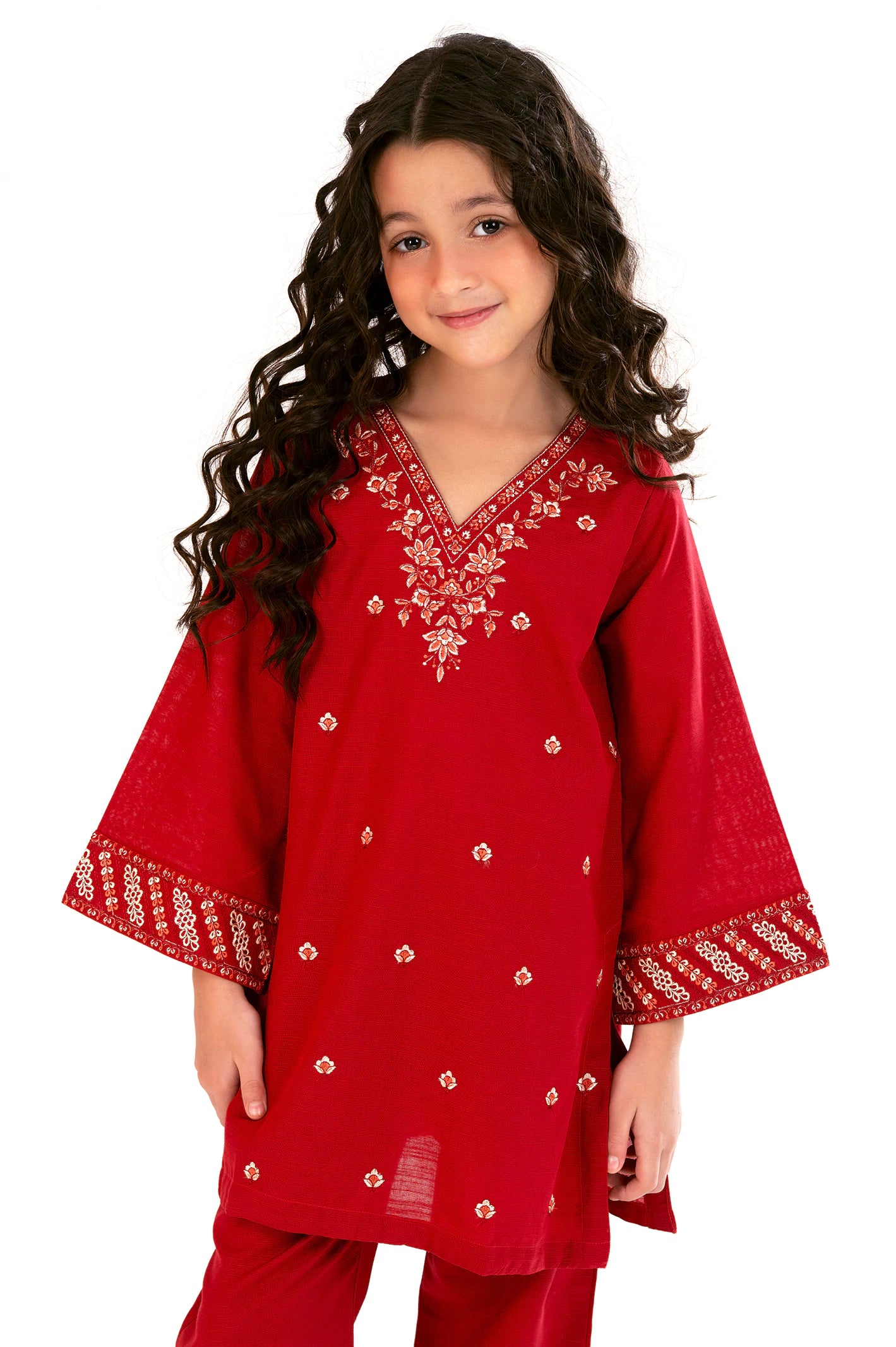 Red Embroidered Girls 2PC - Image 2