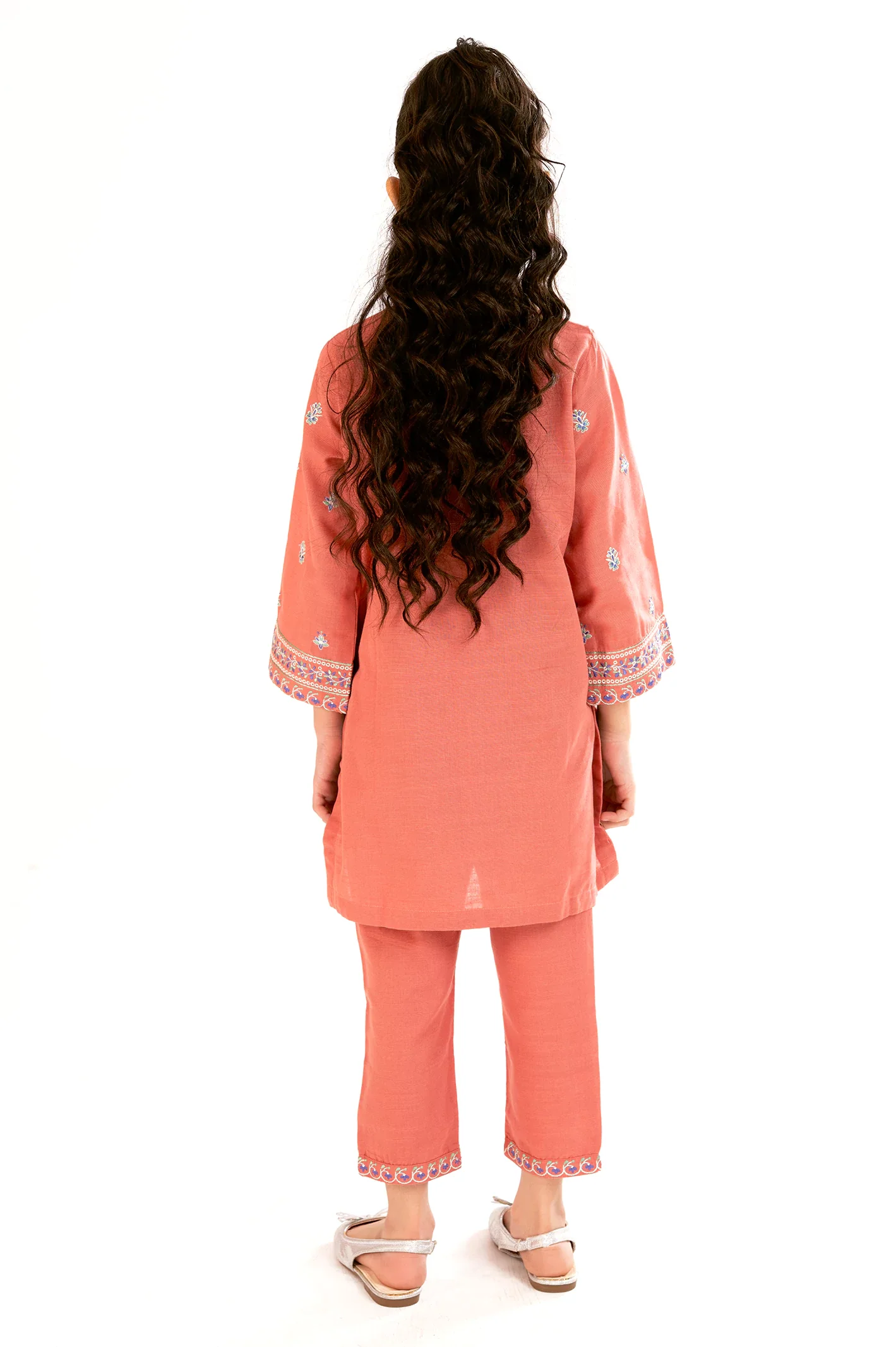 Peach Embroidered Girls 2PC - Image 2