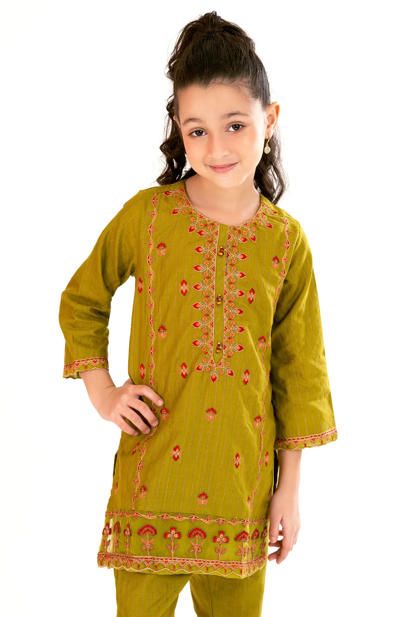 Olive Embroidered Girls 2PC - Image 2