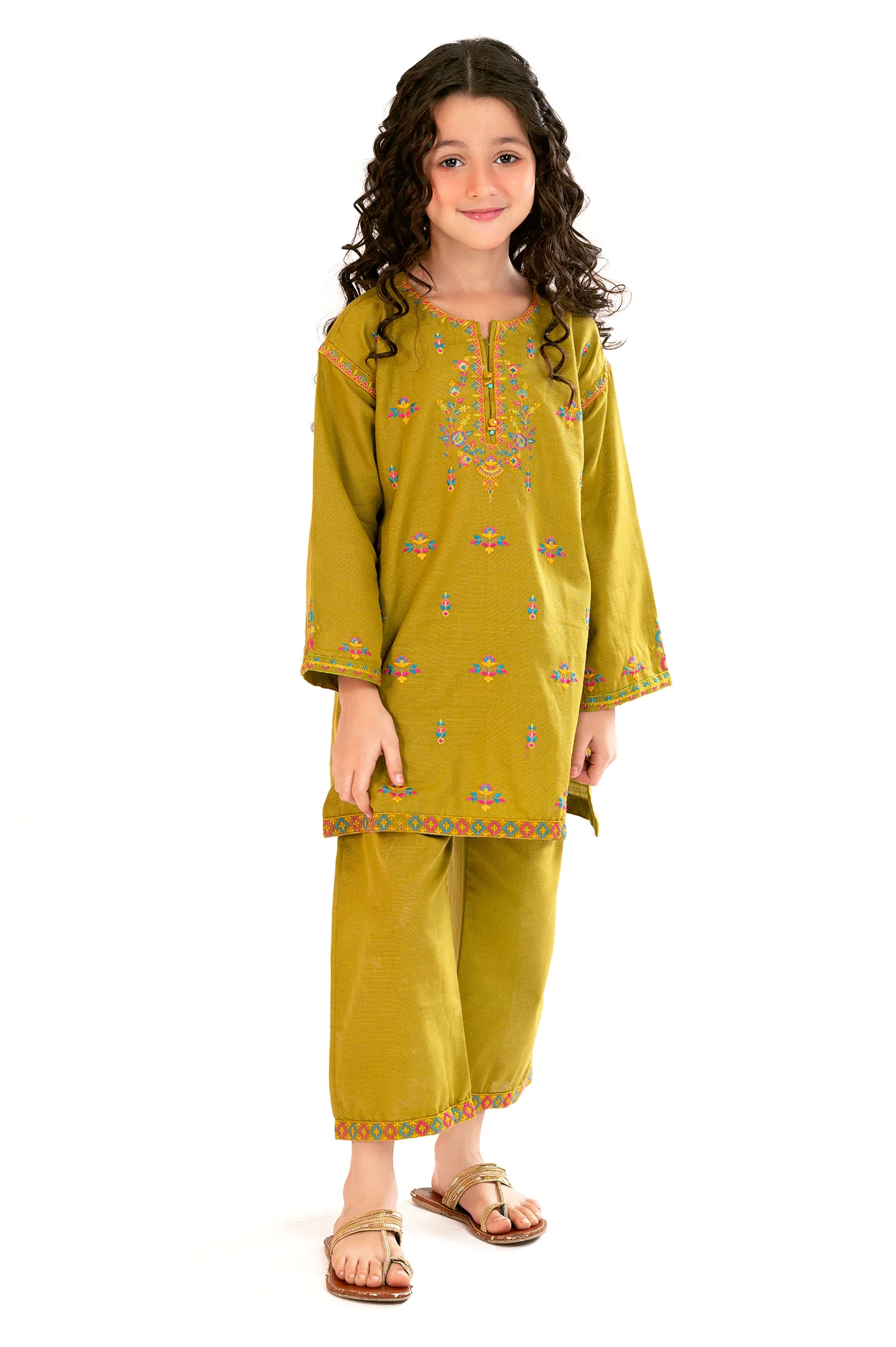 Olive Embroidered Girls 2PC - Image 2