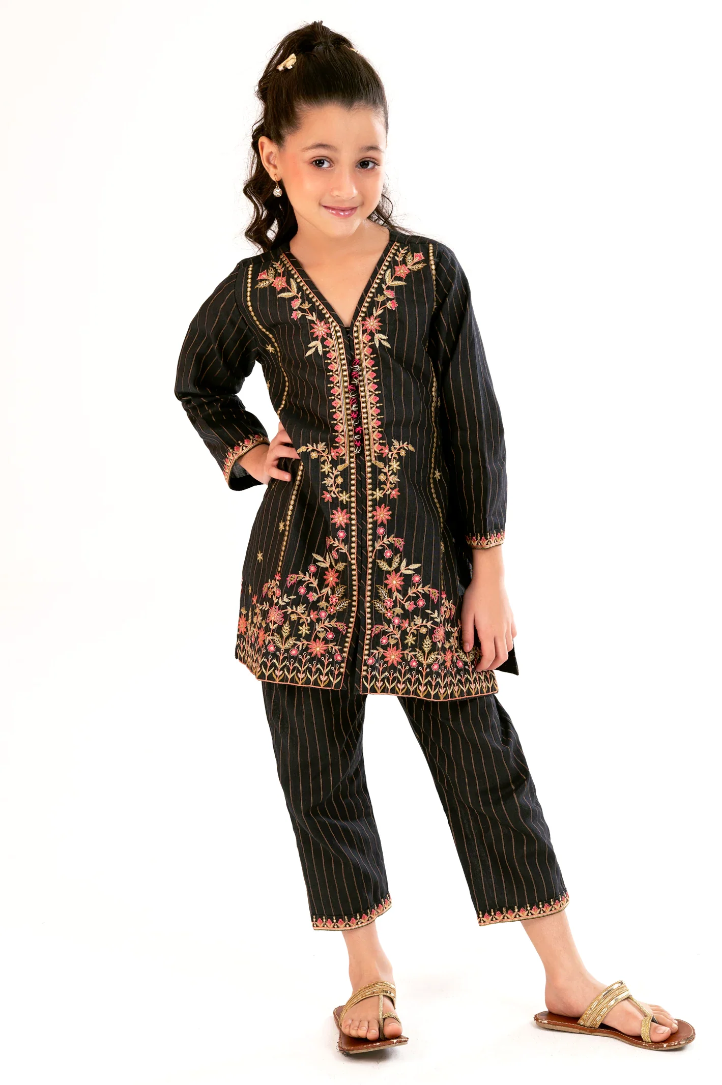 Black Embroidered Girls 2PC
