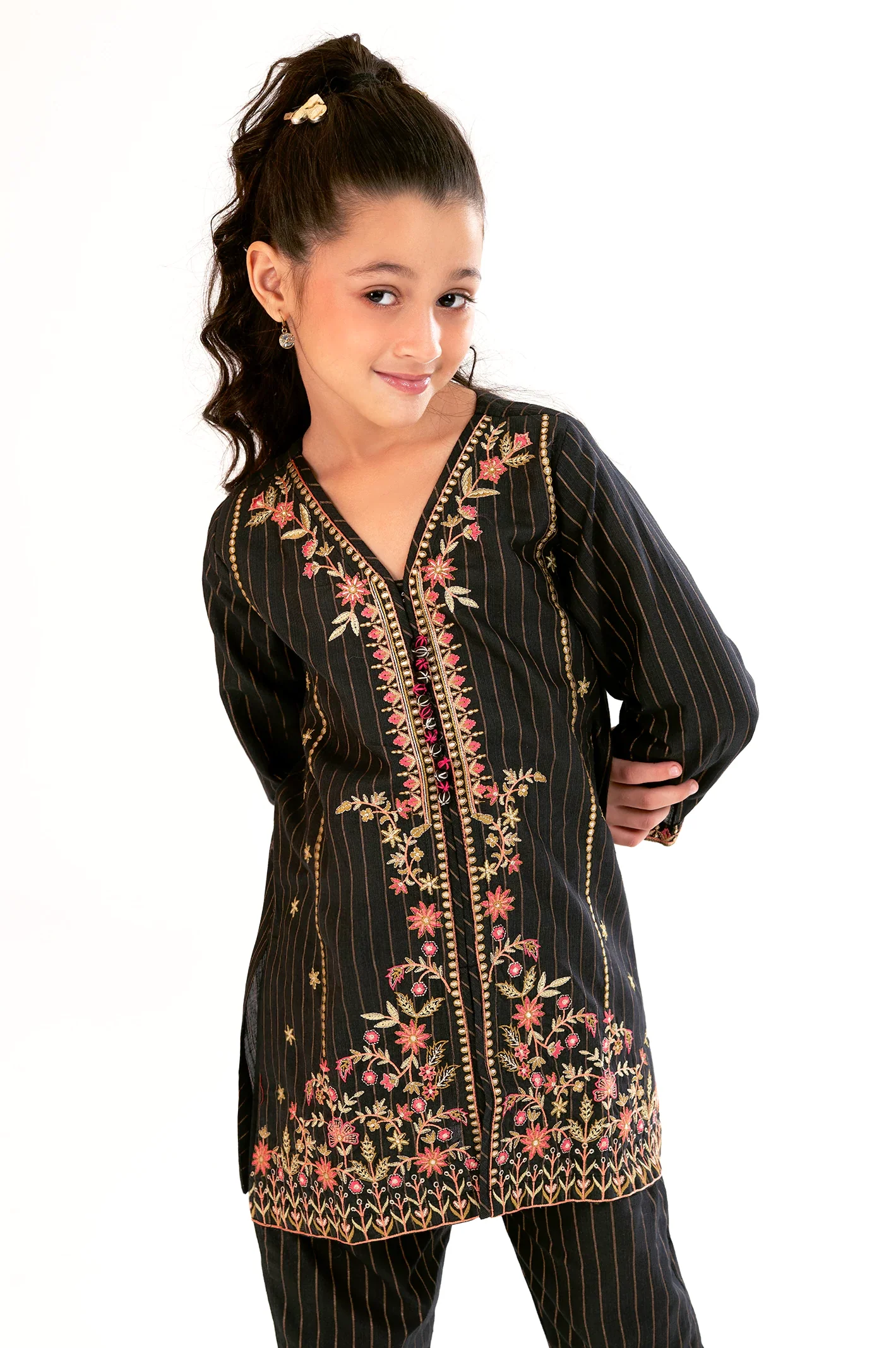 Black Embroidered Girls 2PC - Image 2