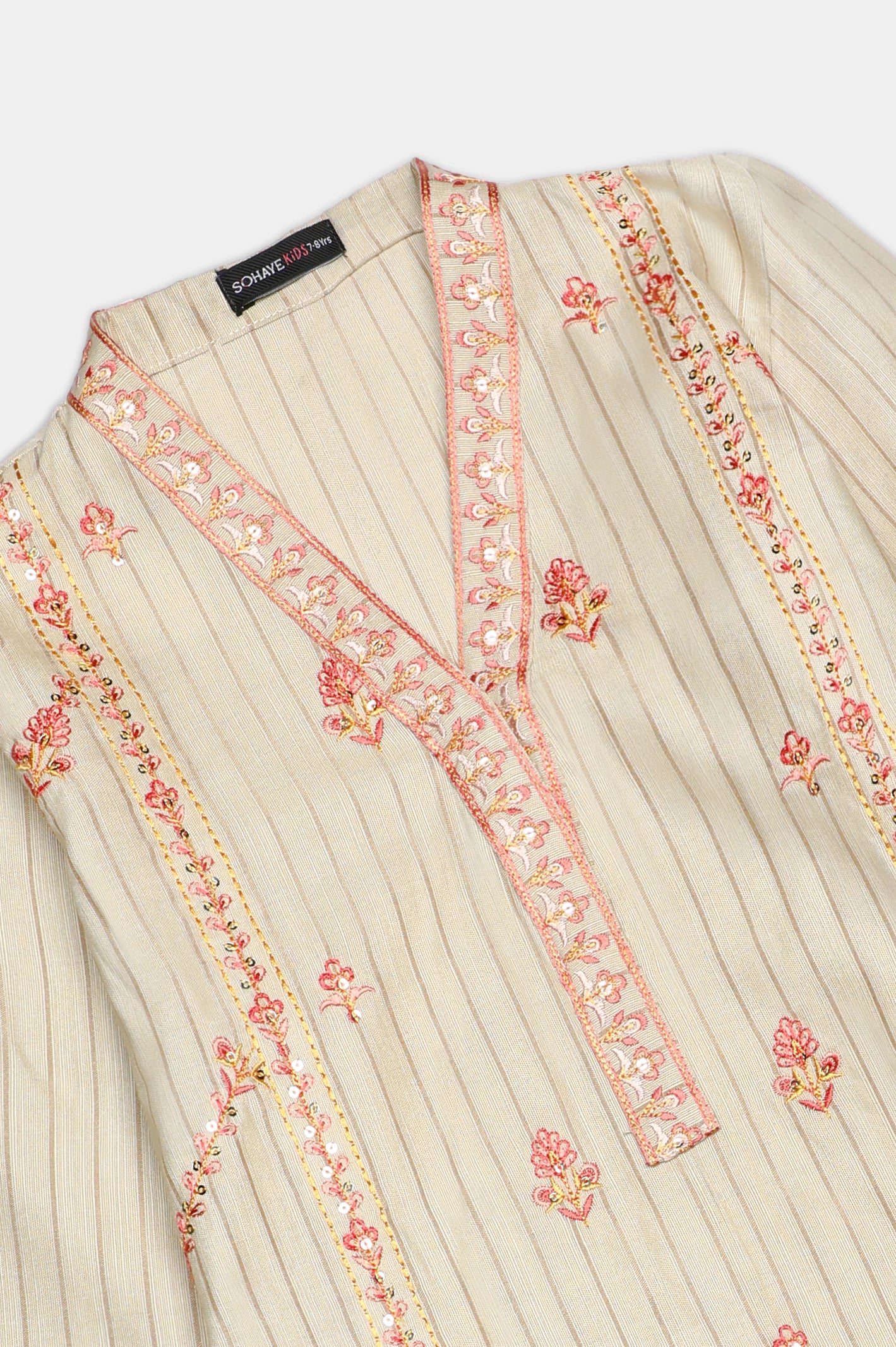 Beige Embroidered Girls 2PC - Image 2