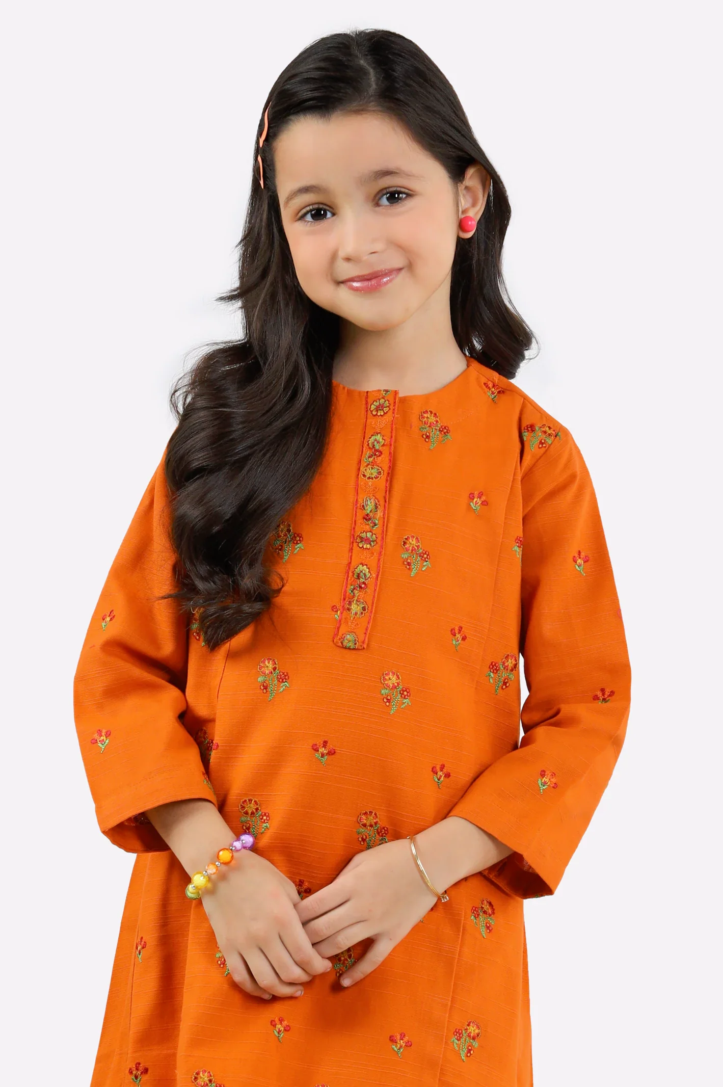 Orange Embroidered Girls Kurti - Image 2