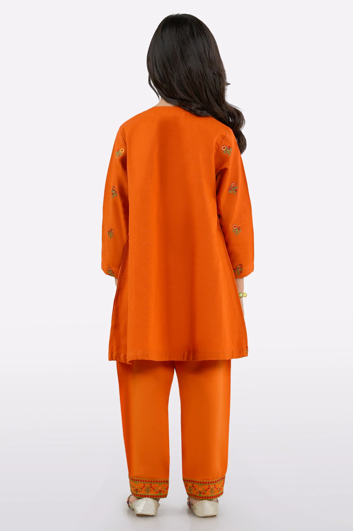 Orange Embroidered Girls Kurti - Image 3
