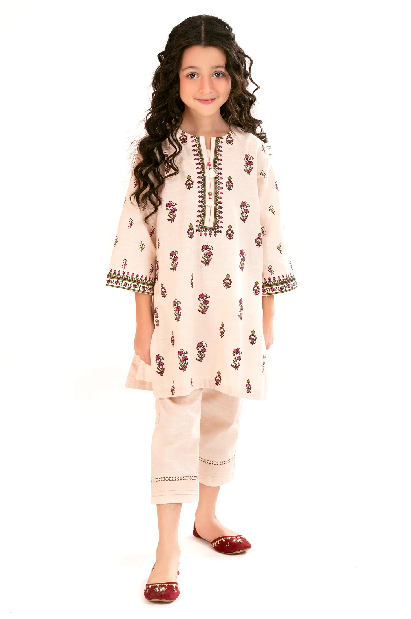 Beige Printed Girls 2PC - Image 2