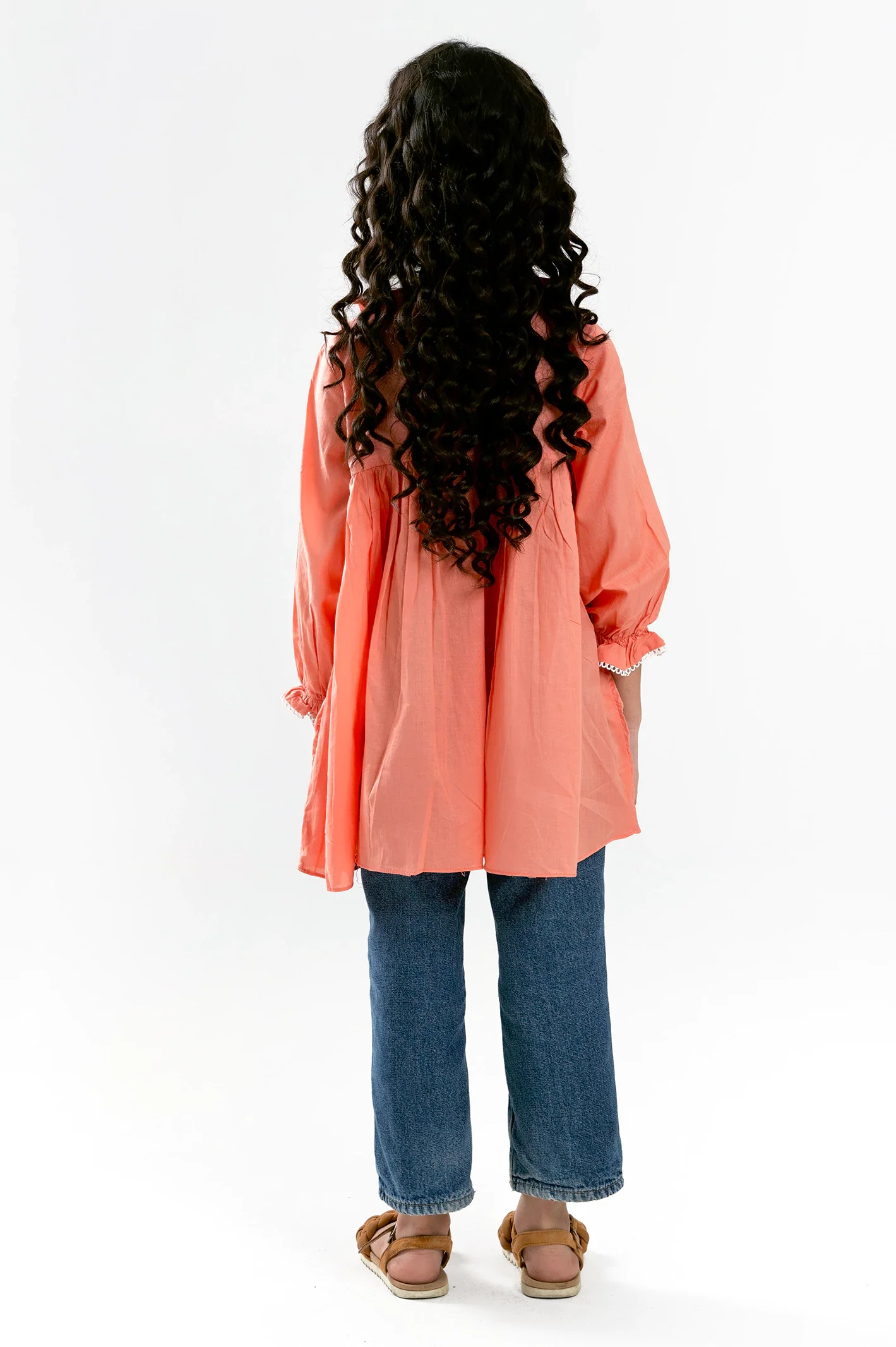 Peach Embroidered Girls Kurti - Image 4