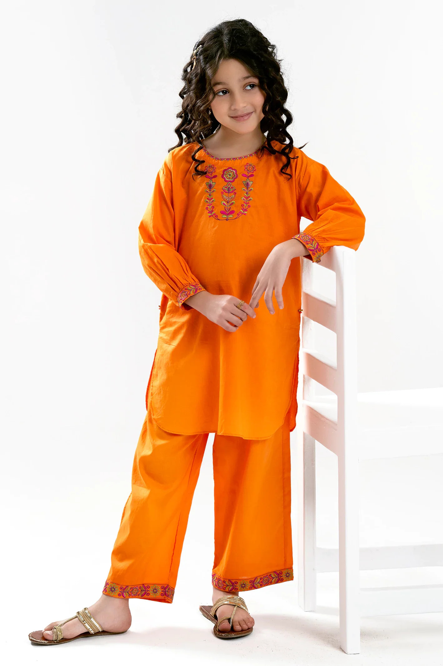 Orange Embroidered Girls 2PC - Image 3