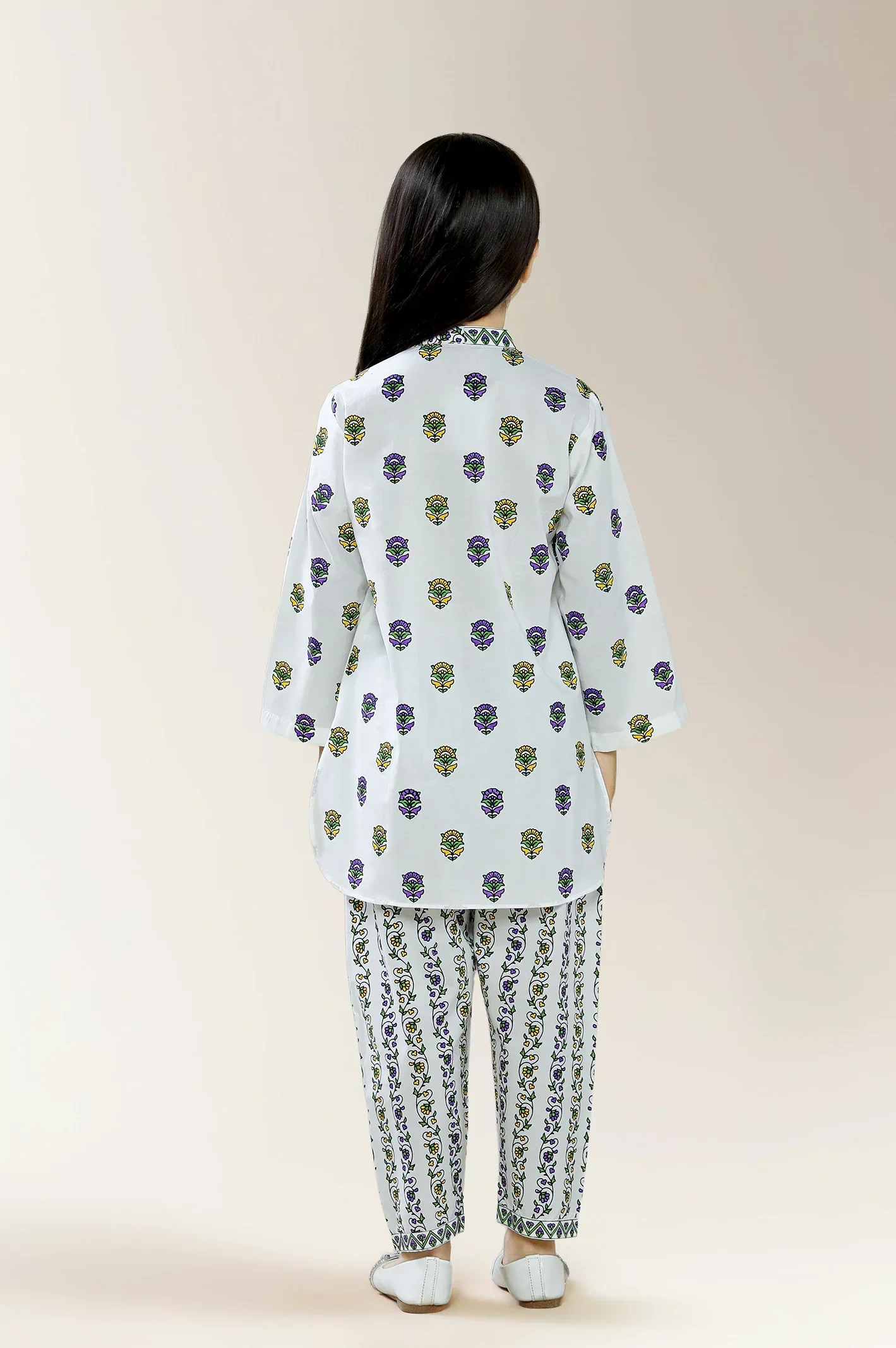 Printed Cambric White Girls 2PC - Image 2