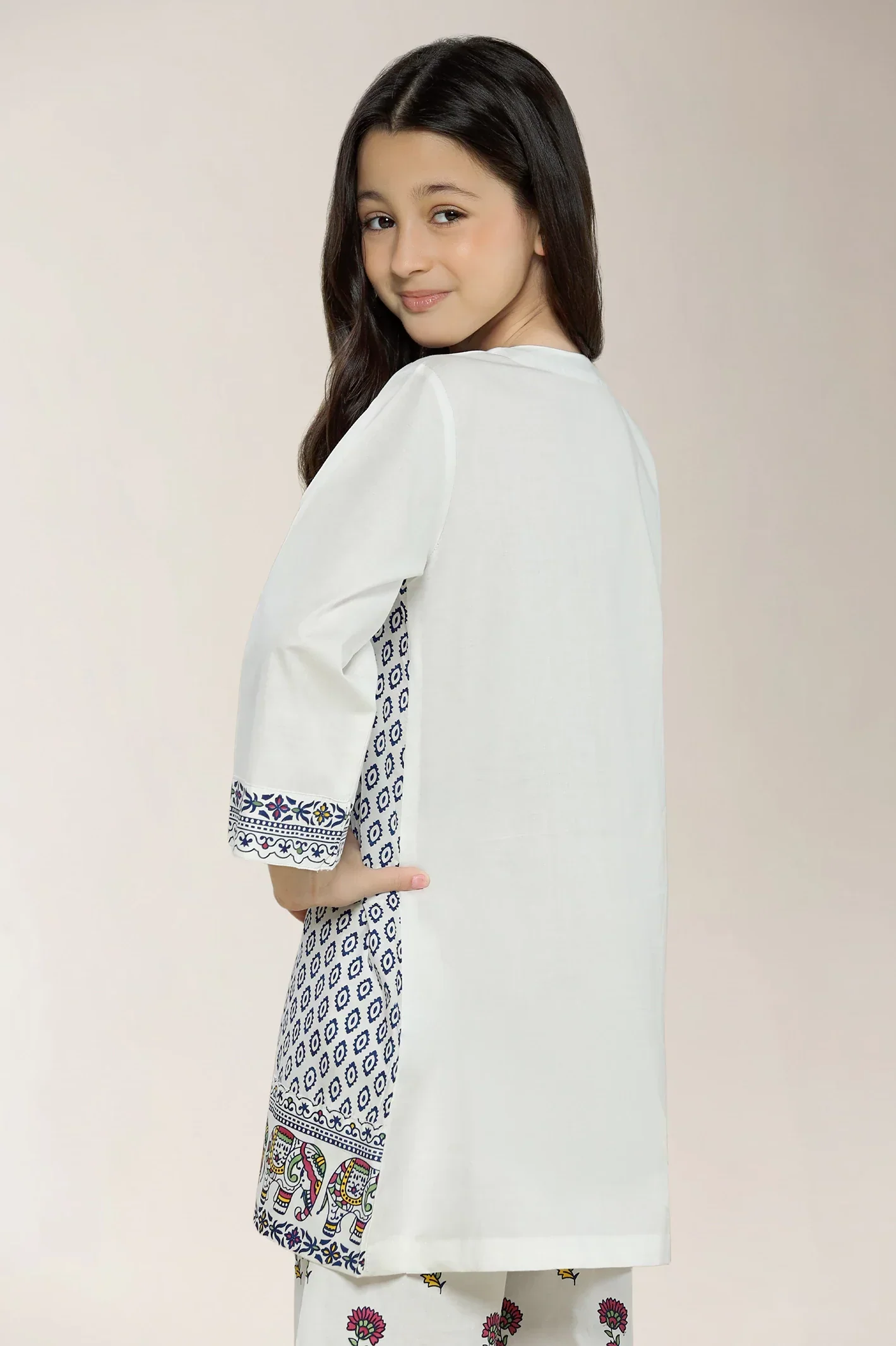 Embroidered Cotton White Girls 2PC - Image 3