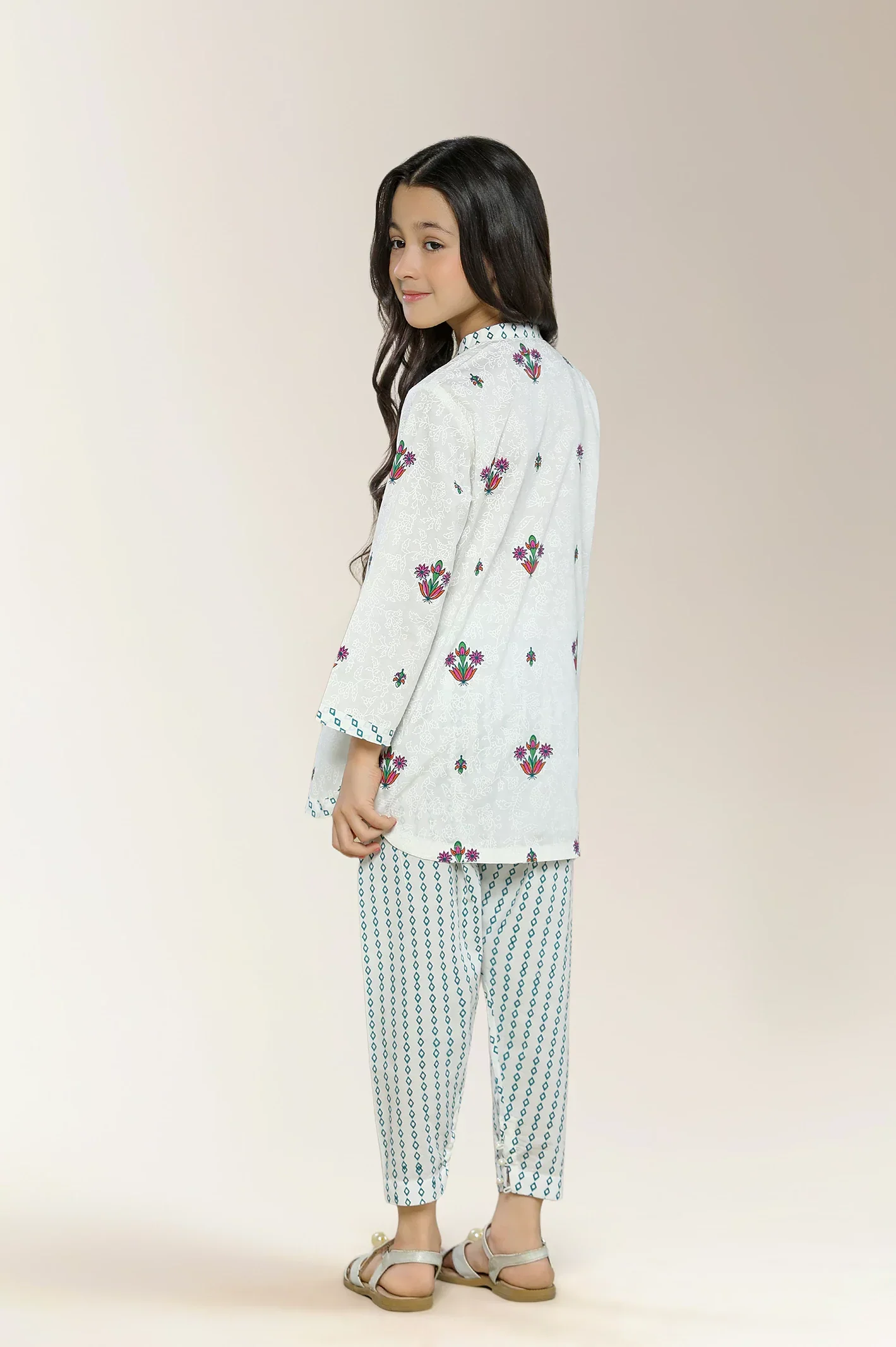 Embroidered Cotton Blue White 2PC - Image 3