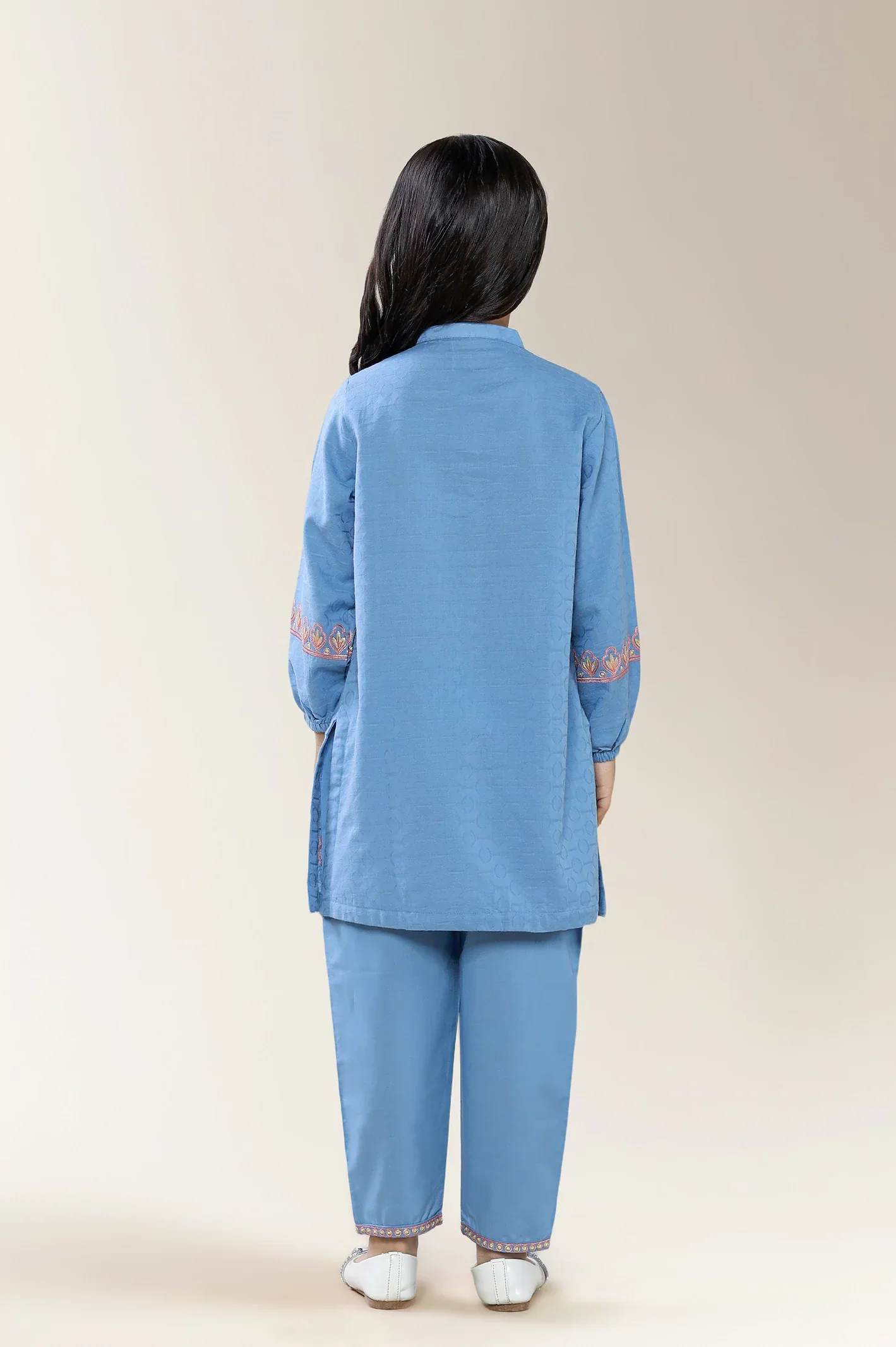 Embroidered Jacquard Blue Girls 2PC - Image 2