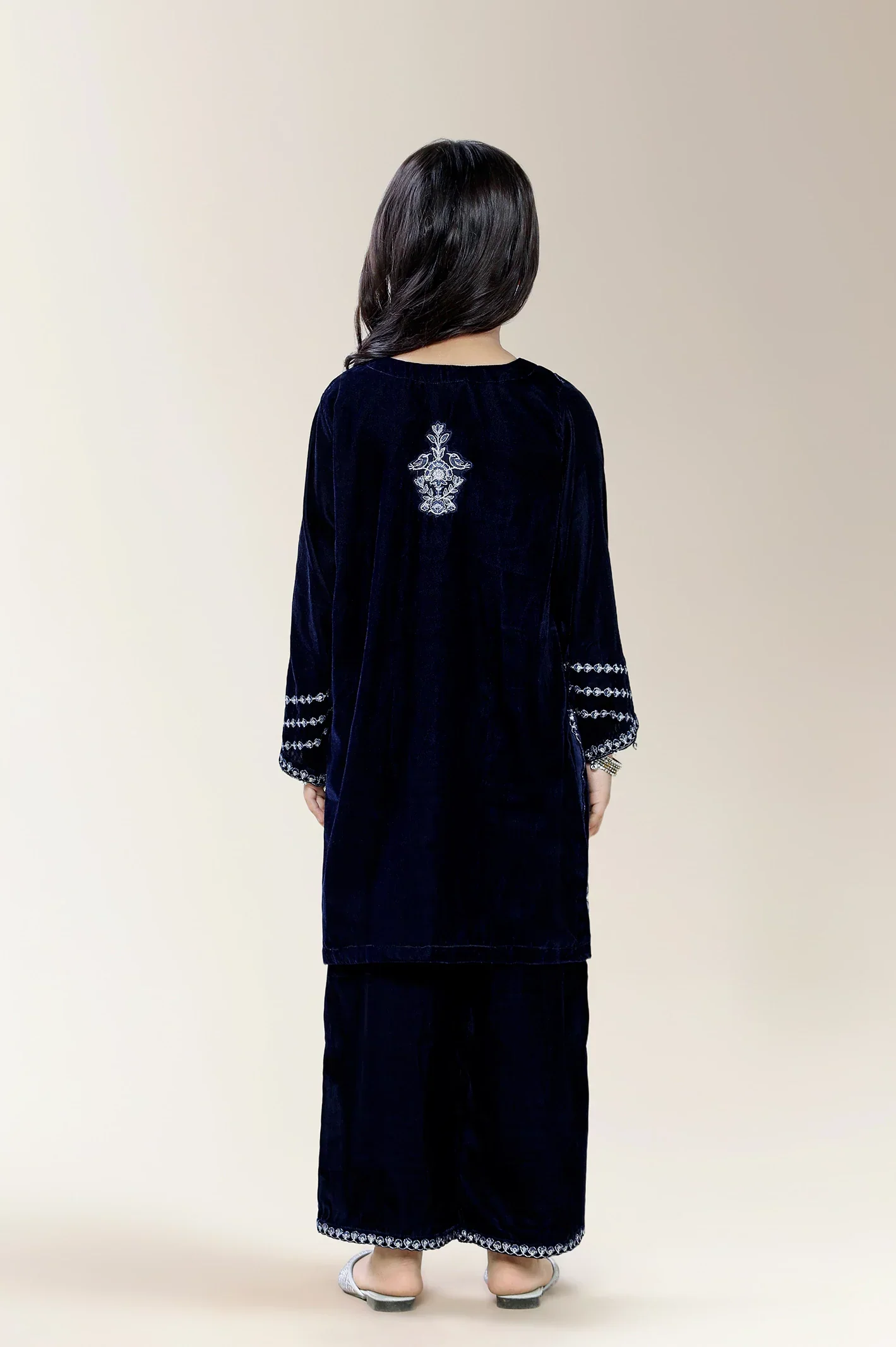 Embroidered Velvet Blue Girls 2PC - Image 2