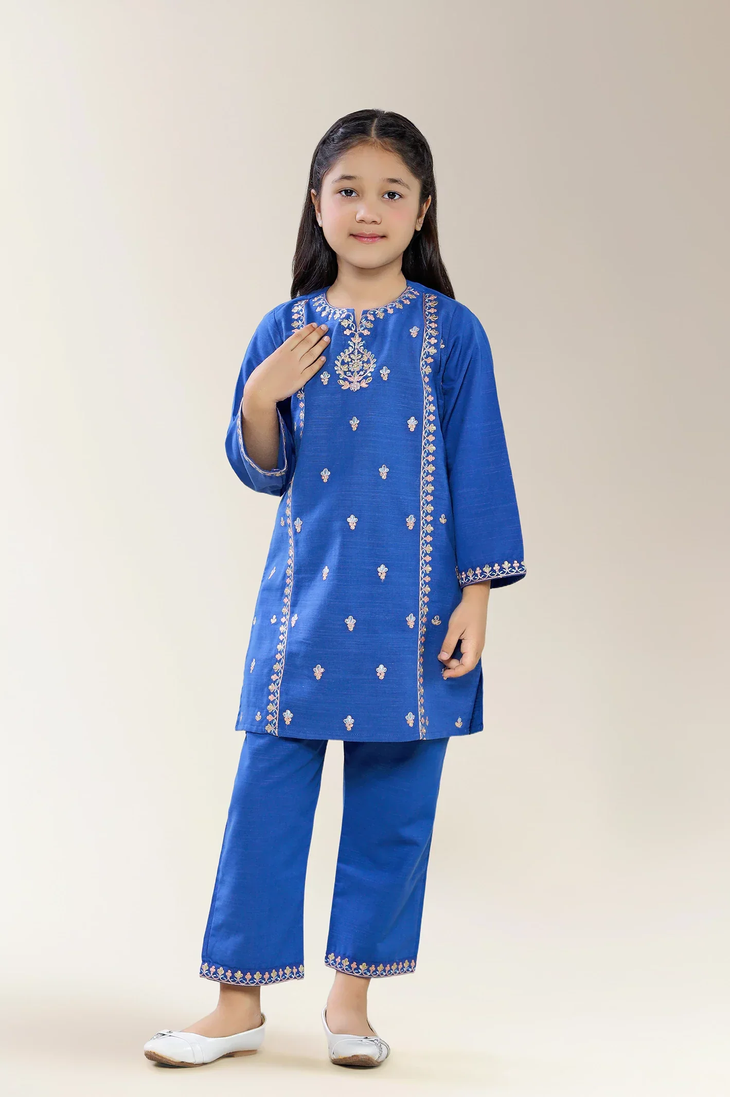 Embroidered Khaddar Blue Girls 2PC