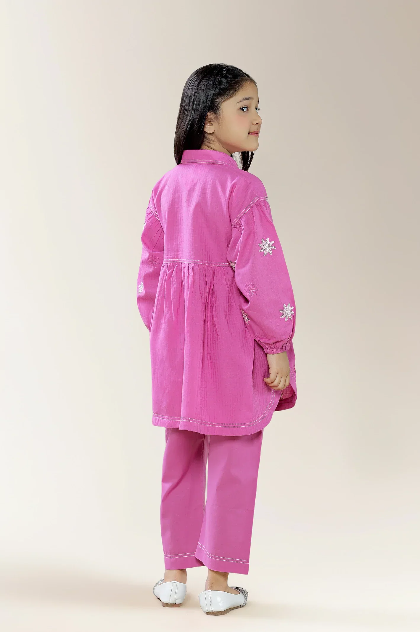 Embroidered Jacquard Pink Girls 2PC - Image 2