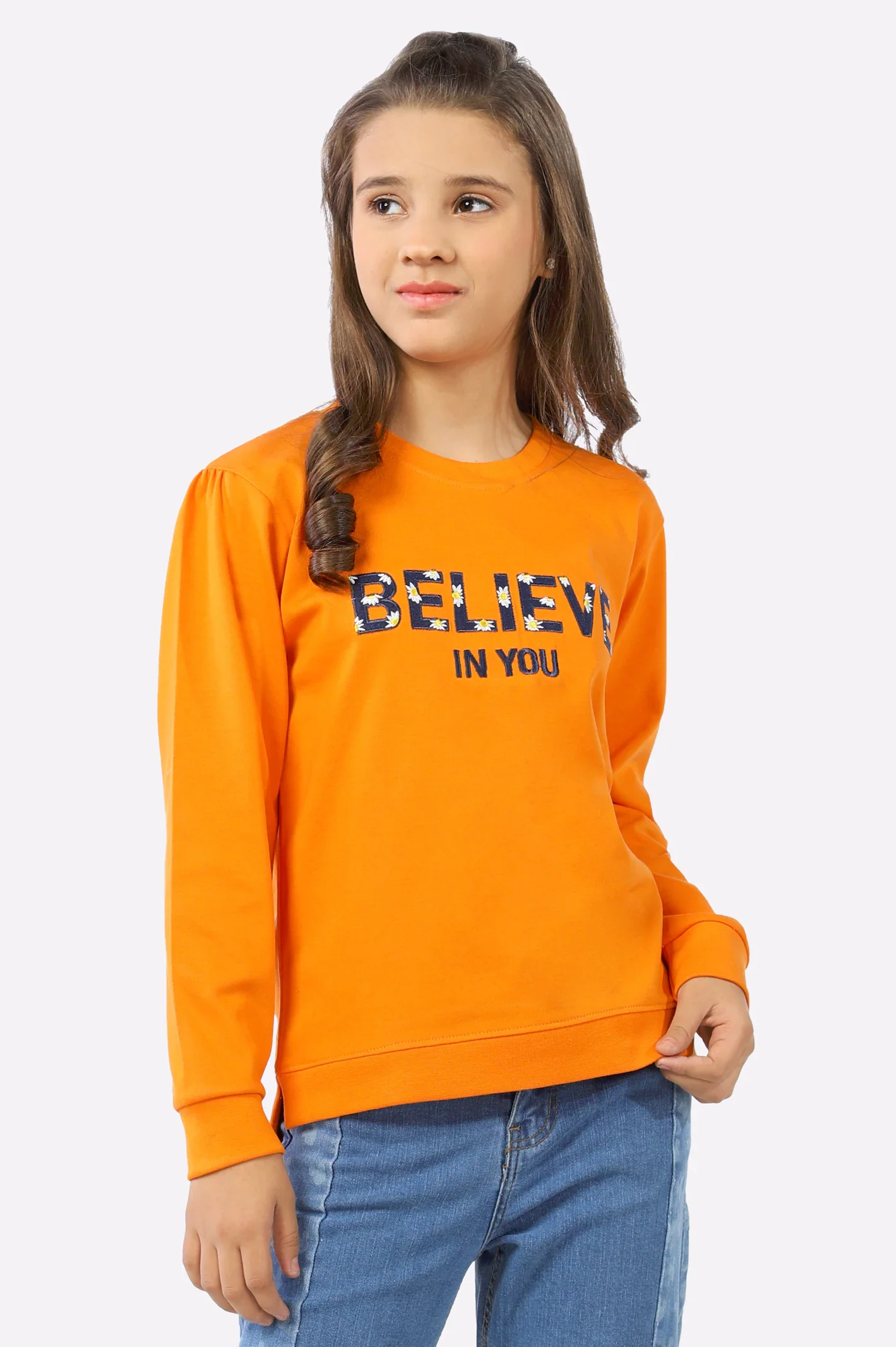 Orange Embroidered Girls Sweatshirt - Image 3