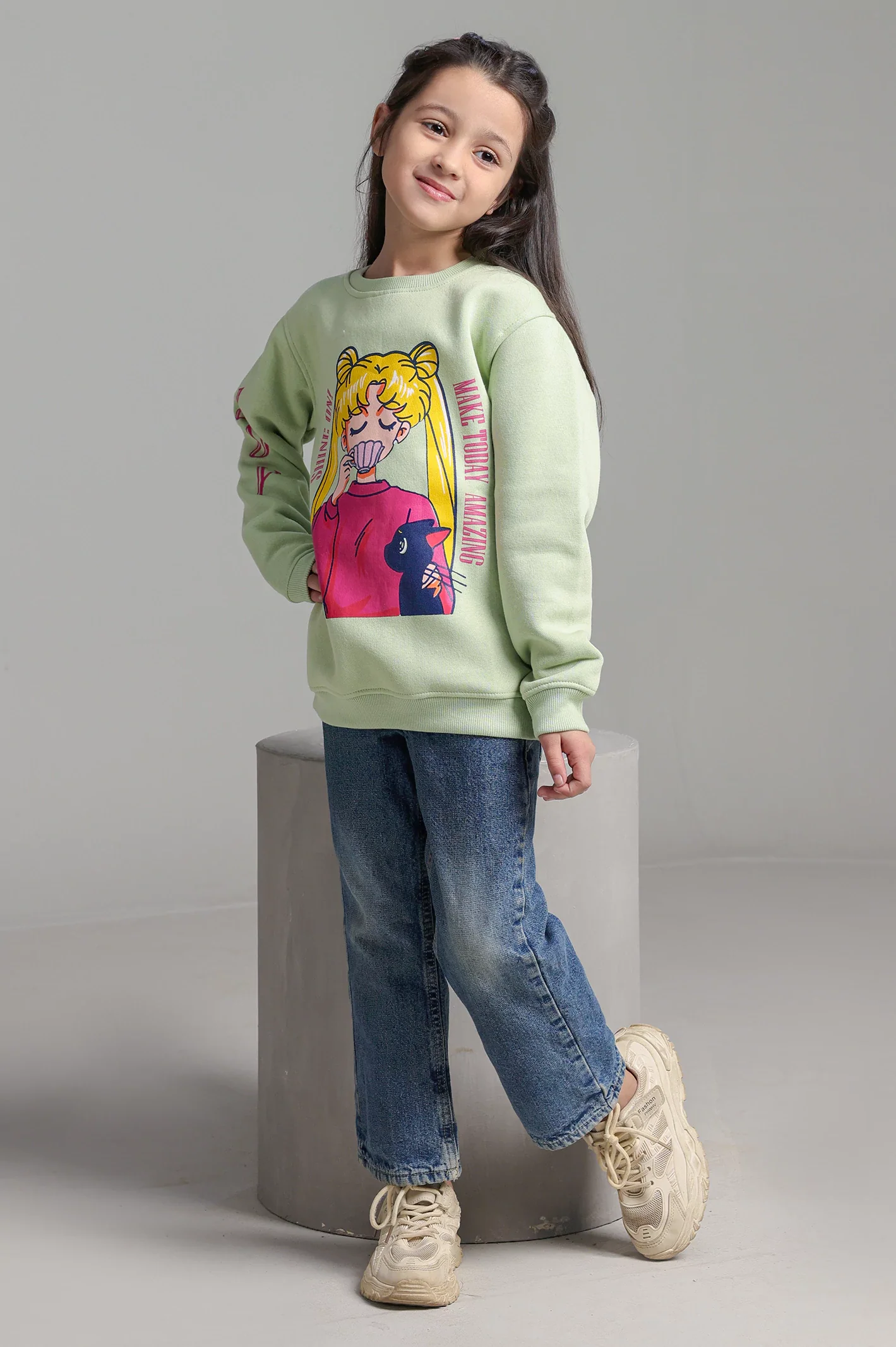 Light Green Graphic Girls Sweatshirt - Image 2