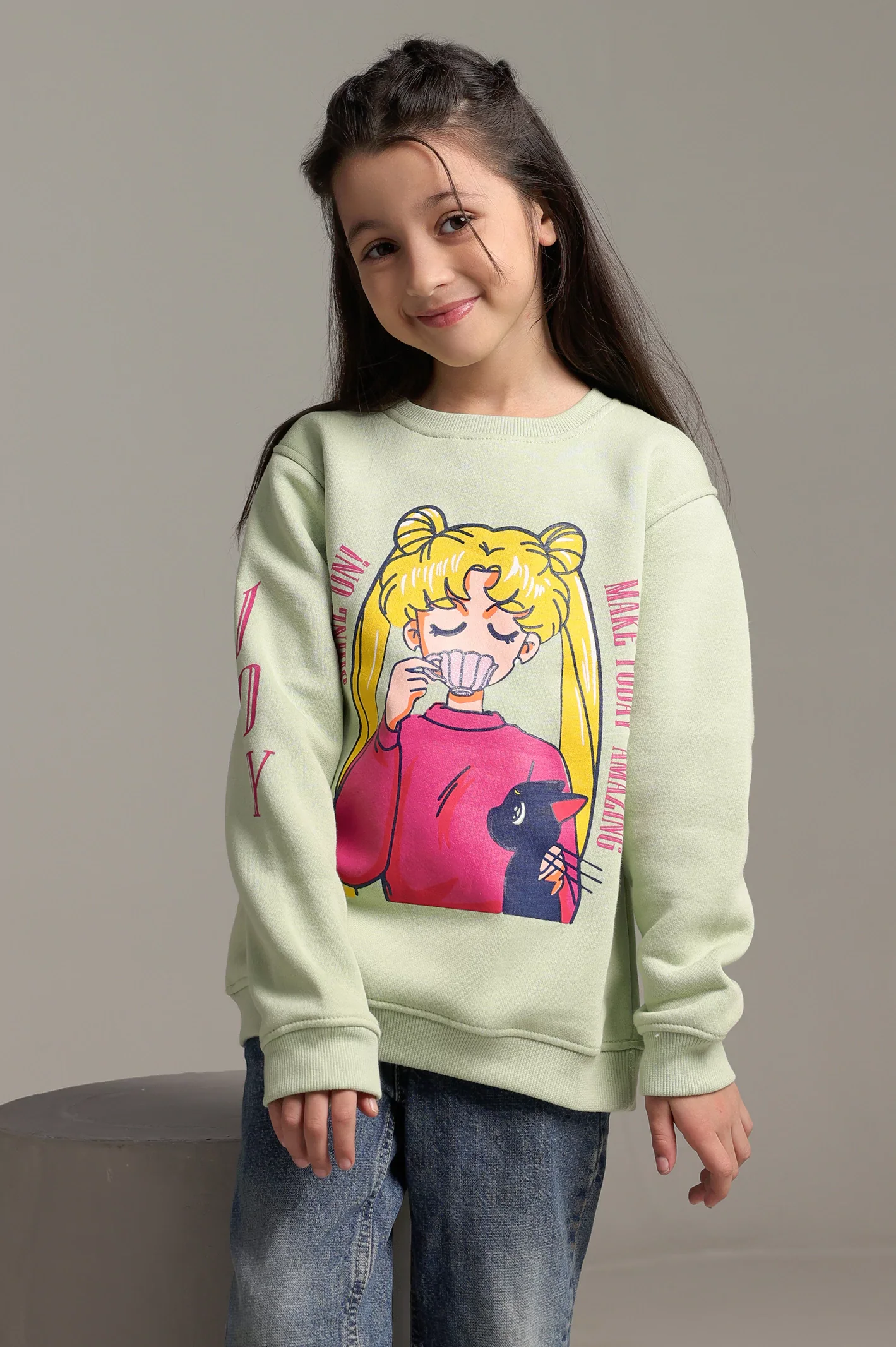 Light Green Graphic Girls Sweatshirt - Image 3