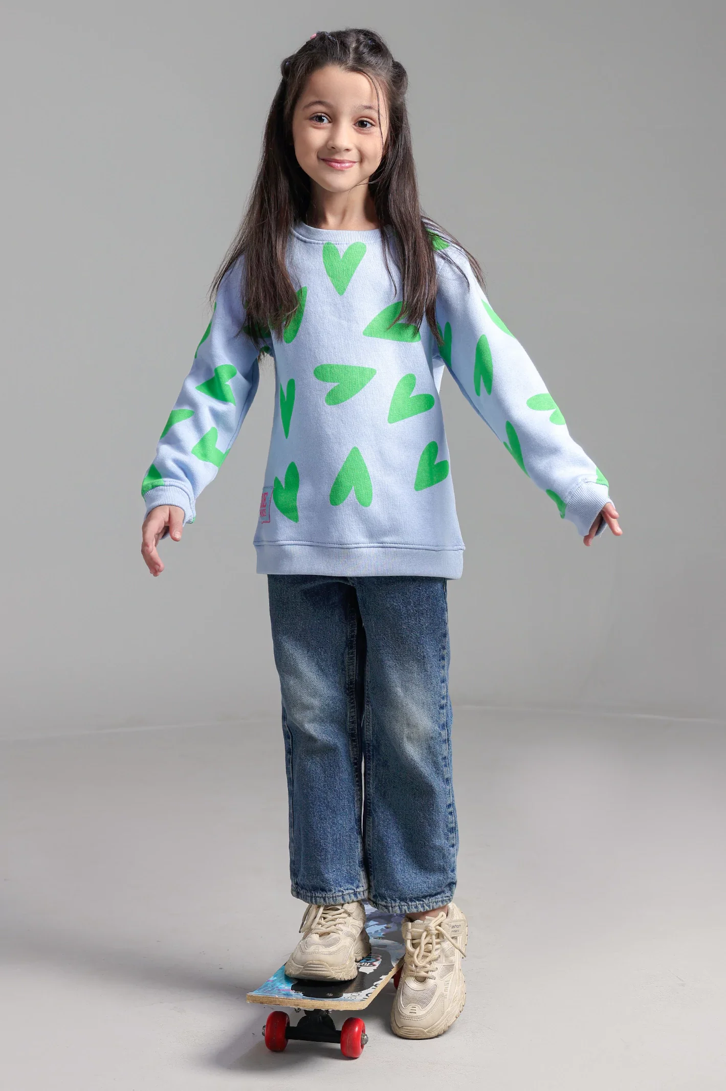 Sky Blue Graphic Girls Sweatshirt - Image 2