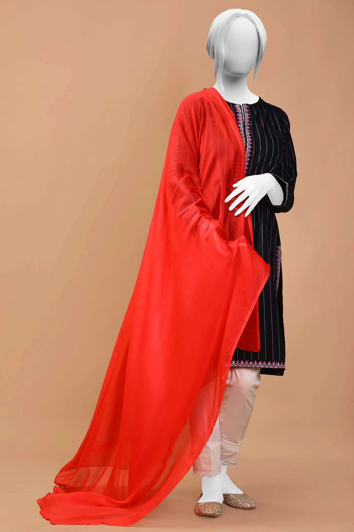 Red Chiffon Dupatta - Image 3