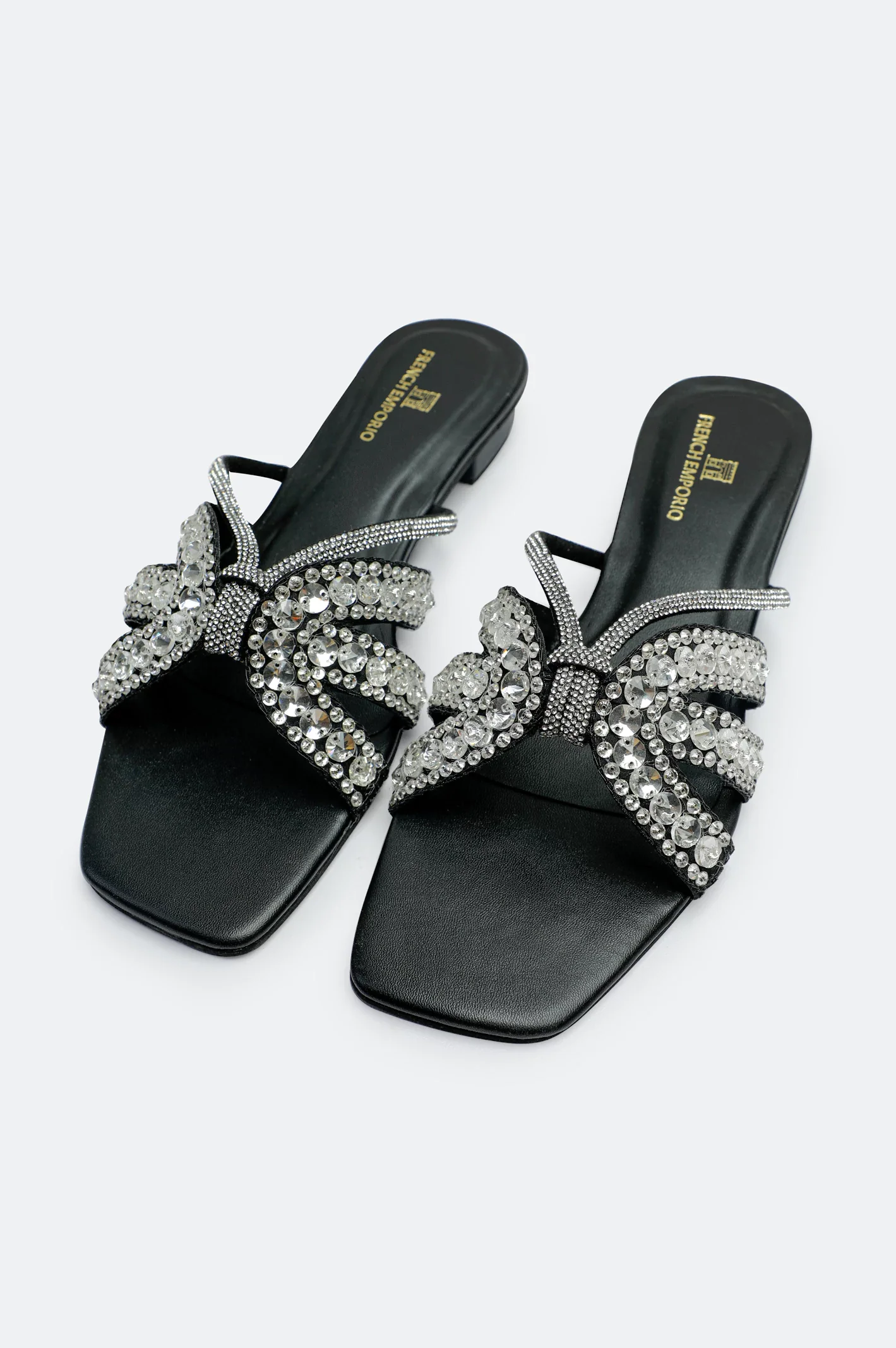 Black Crystal Bow Slides Slippers - Image 4