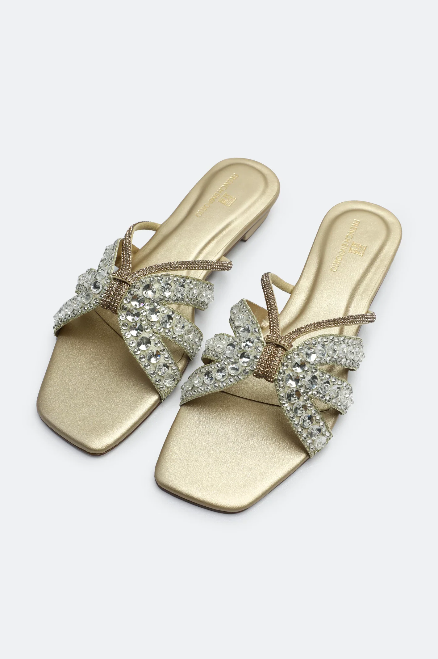 Golden Crystal Bow Slides Slippers - Image 4
