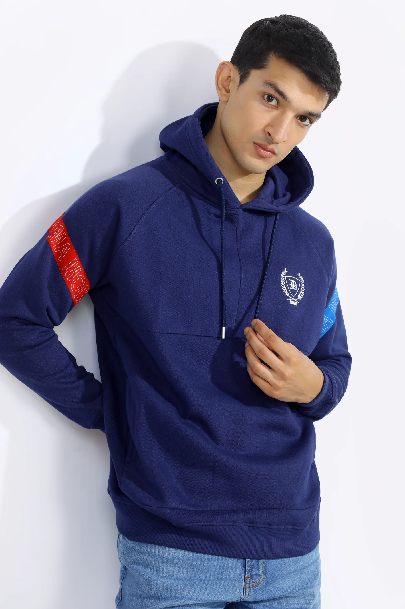 Blue Embroidered Logo Pullover Hoodie - Image 3