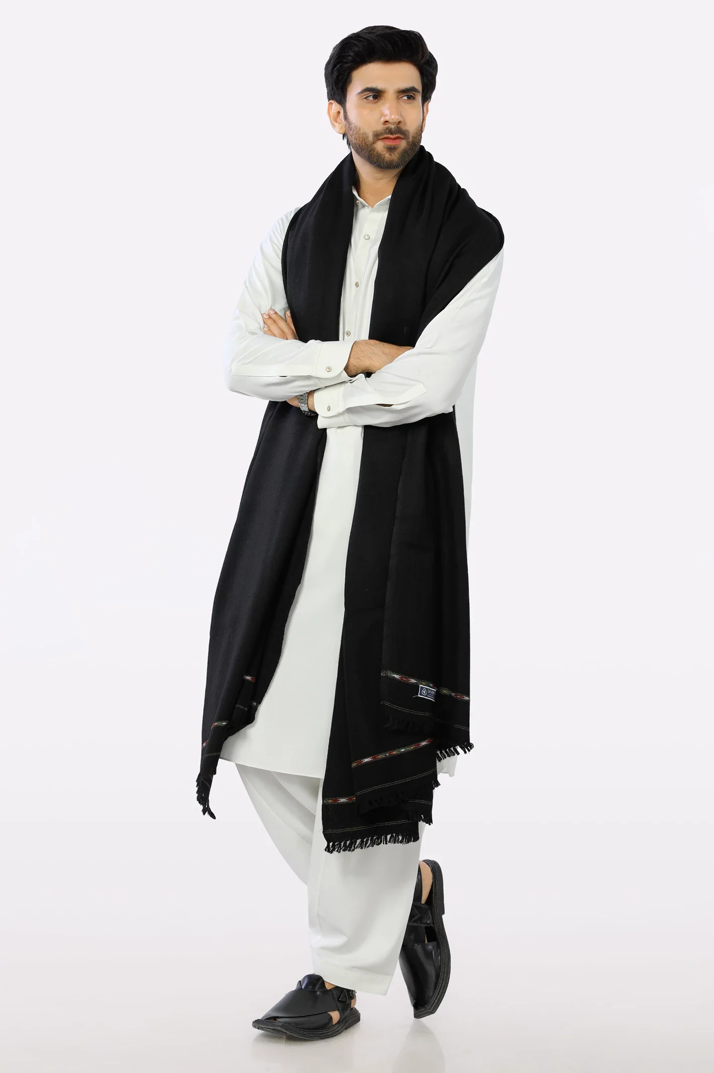 Black Woolen Men Shawl - Image 3