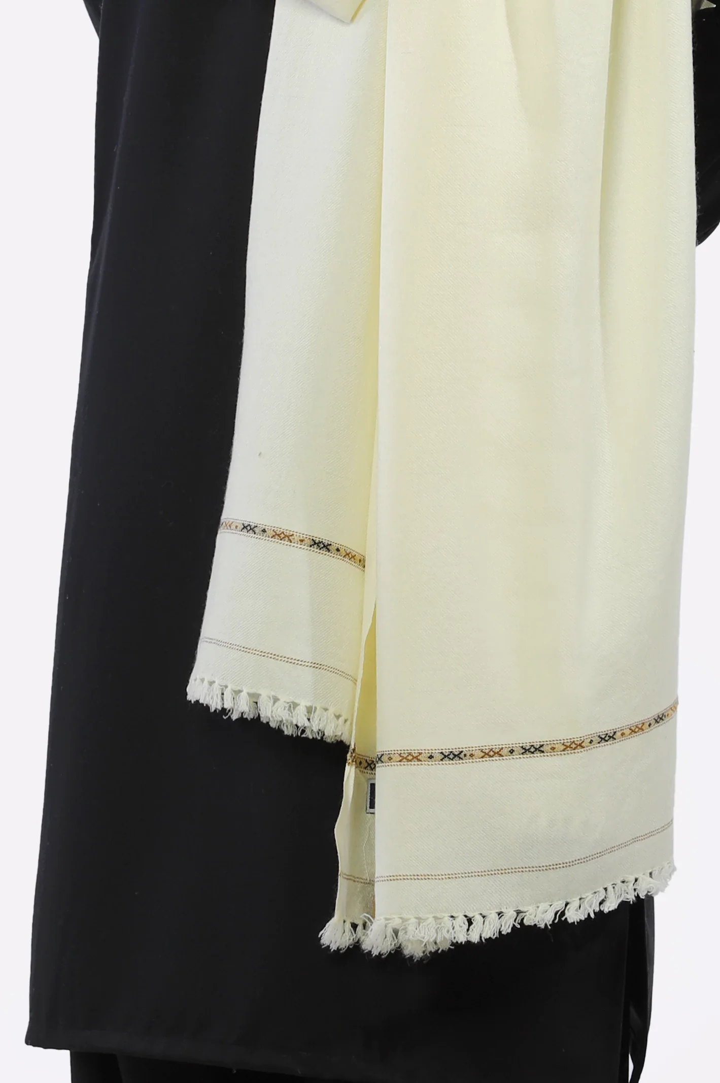 Men Cream Woolen Shawl - Image 3