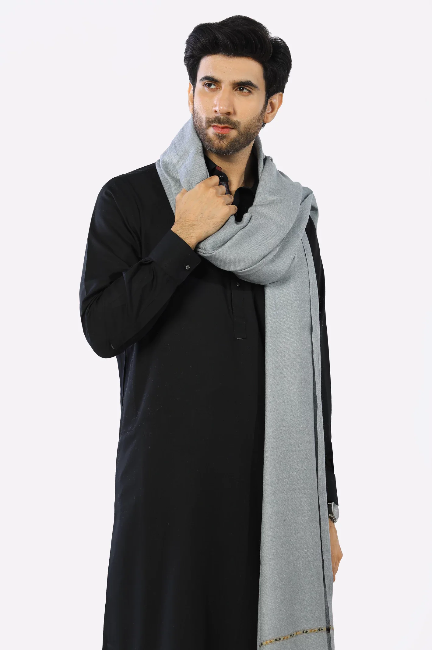 Grey Woolen Shawl for Mens - Image 2