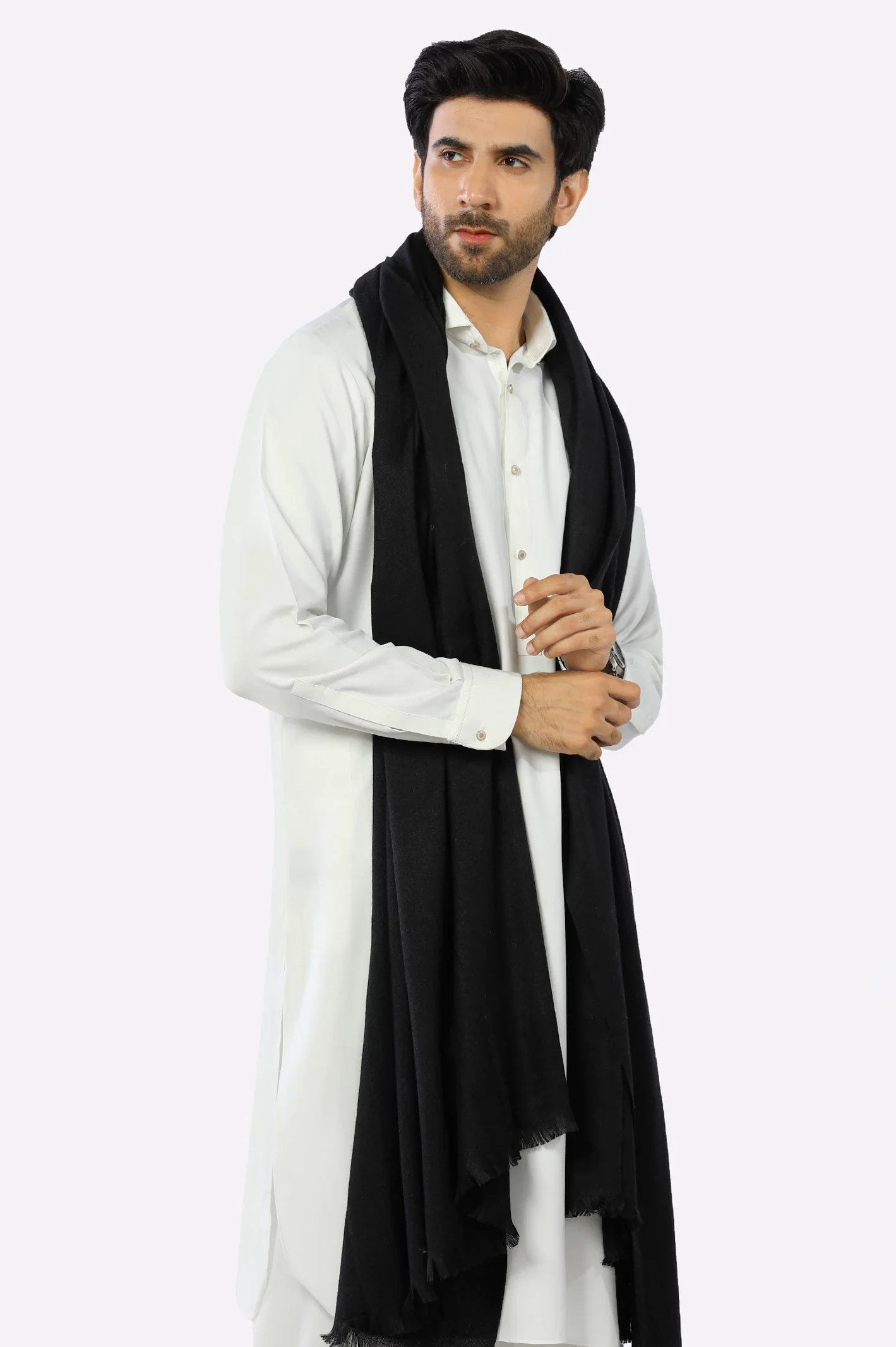 Black Wool Shawl for Men - Image 2