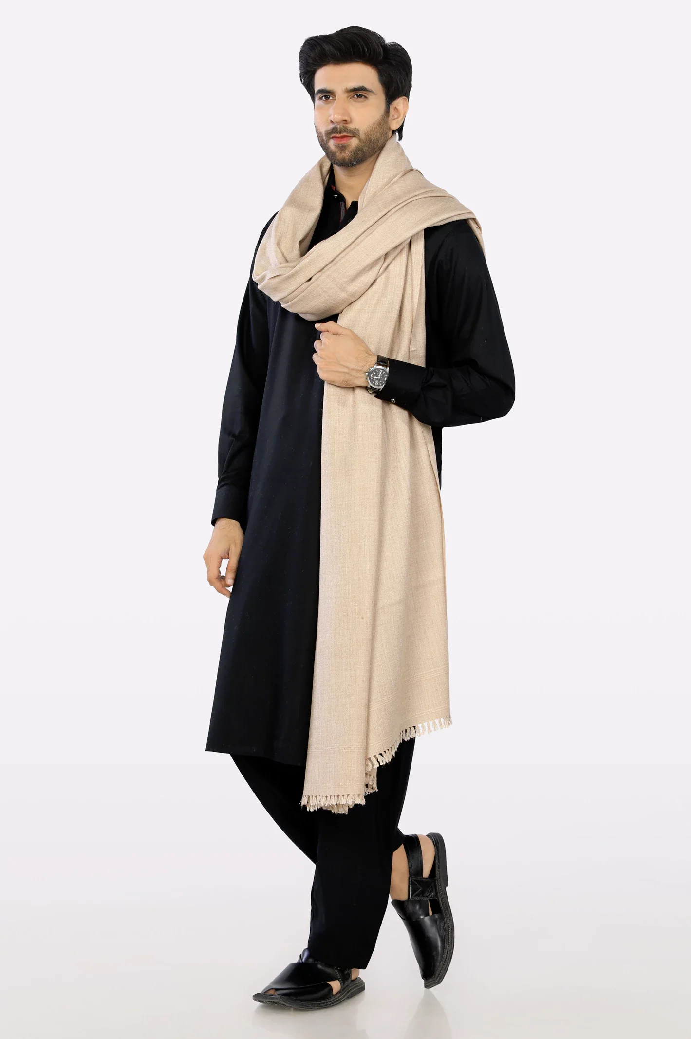 Men Fawn Woolen Shawl