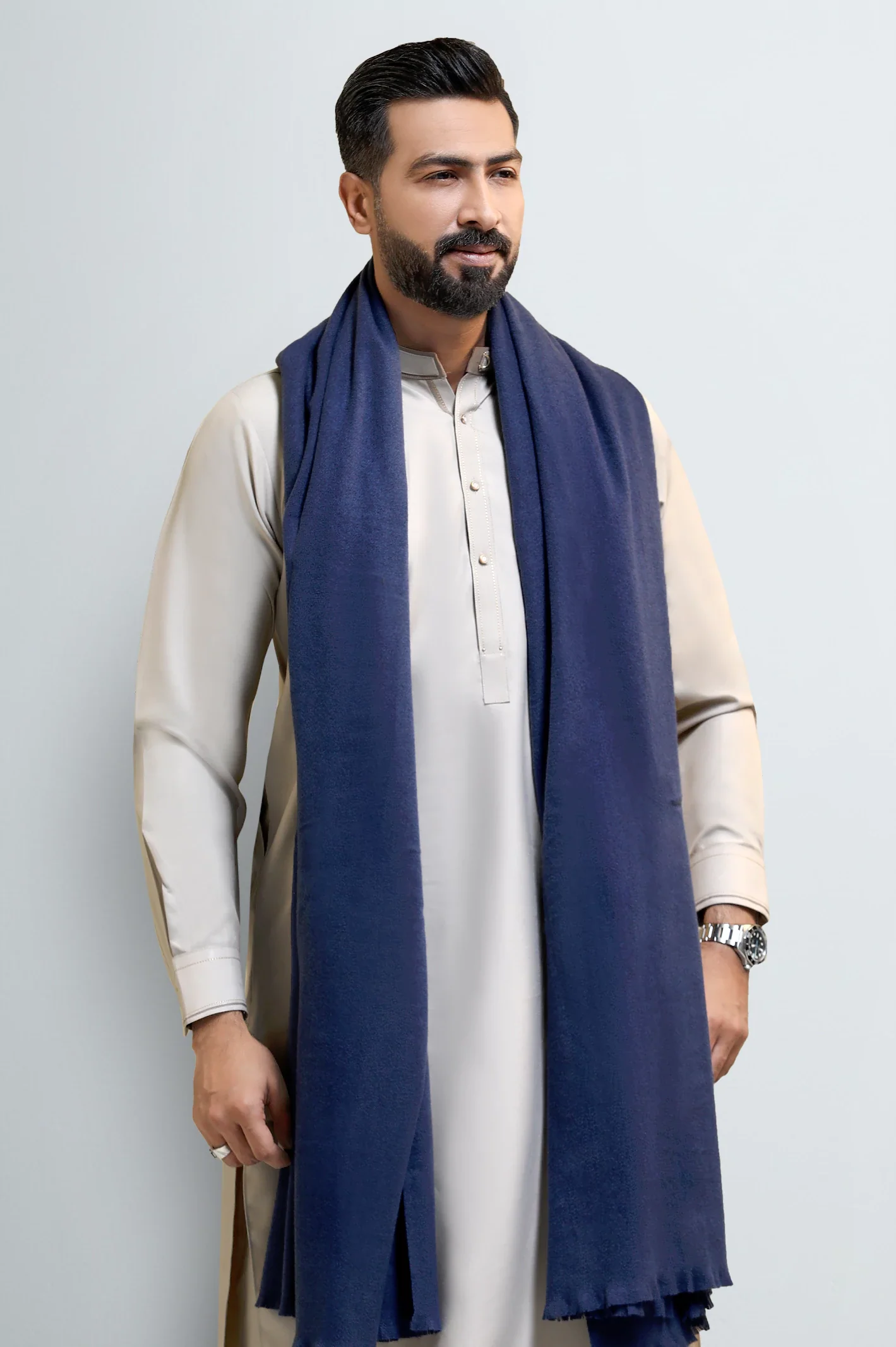 Navy Blue Men's Shawl - Image 2