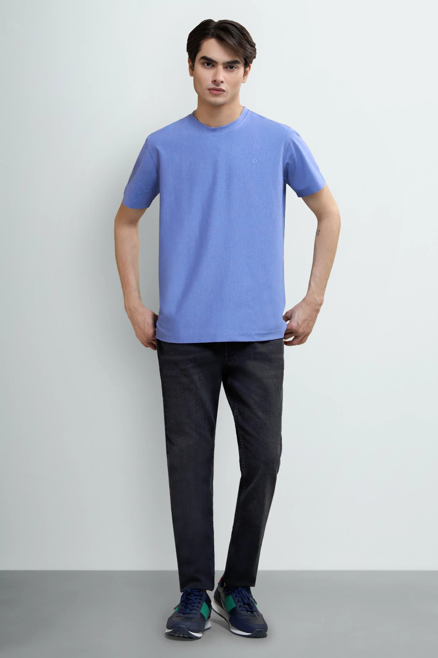 Blue Basic Crew Neck T-Shirt - Image 2