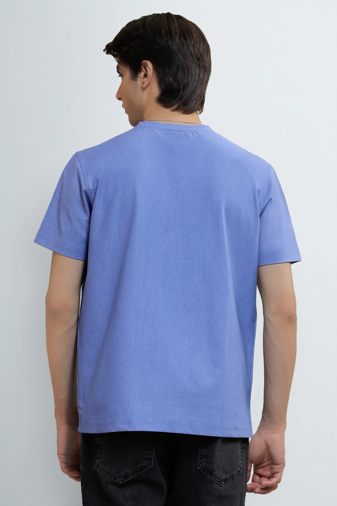 Blue Basic Crew Neck T-Shirt - Image 4