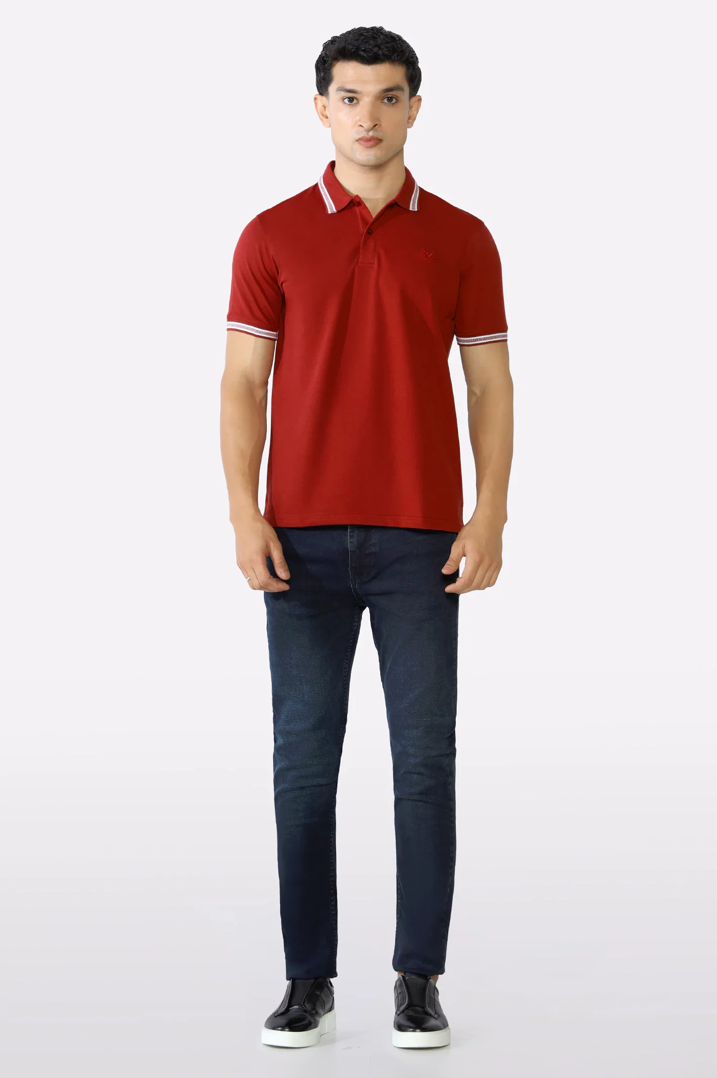 Bargundy Jacquard Collar Polo - Image 2