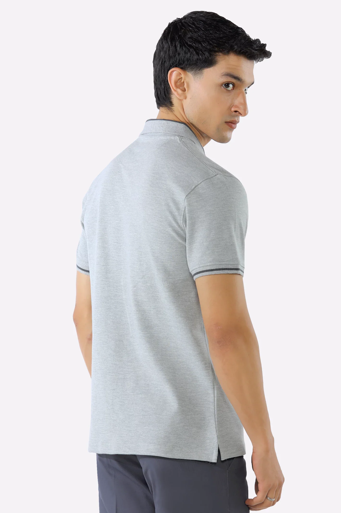 Heather Grey Solid Collar Lycra Polo - Image 3