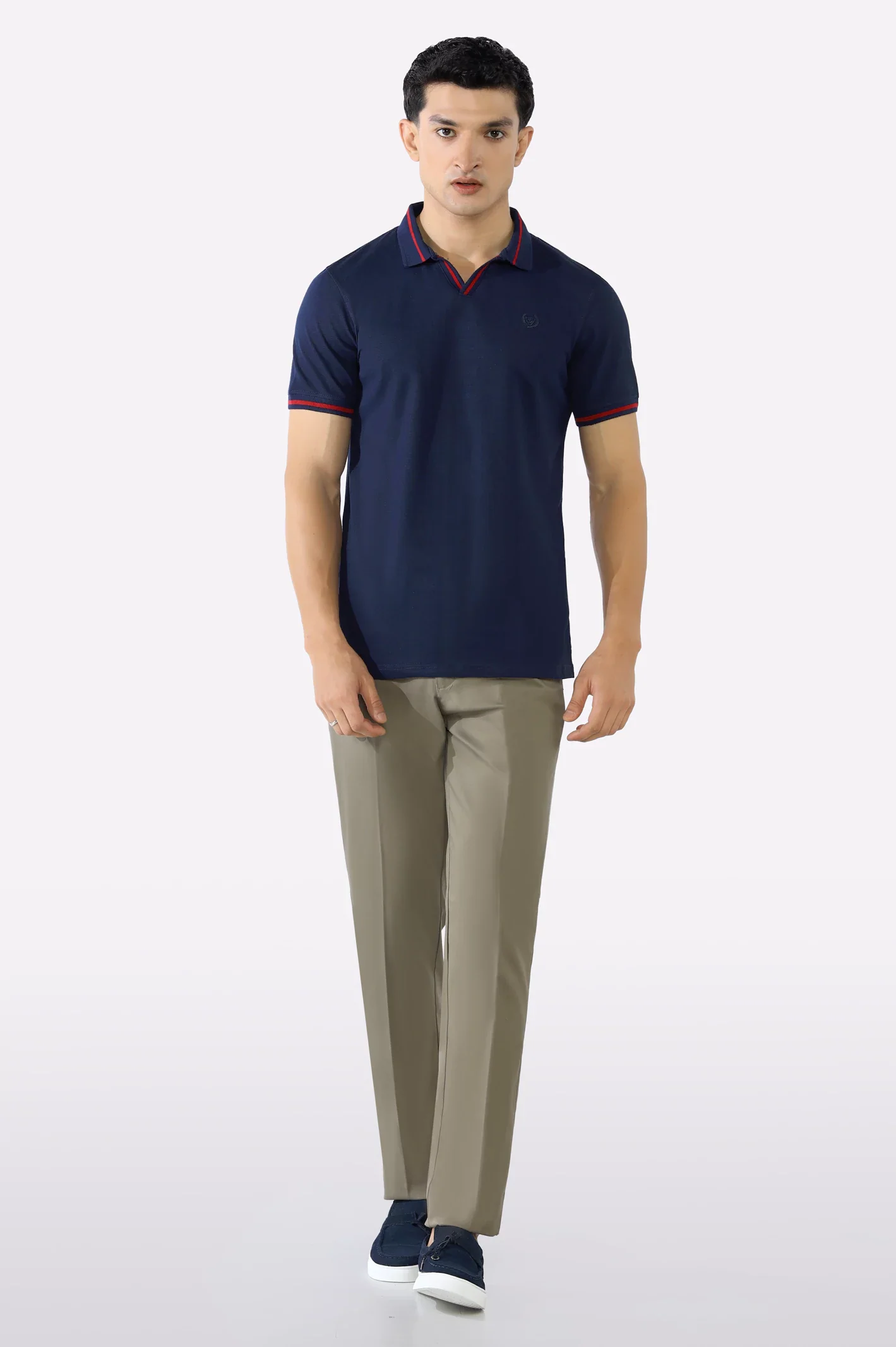 Navy Blue Solid Collar Lycra Polo - Image 2