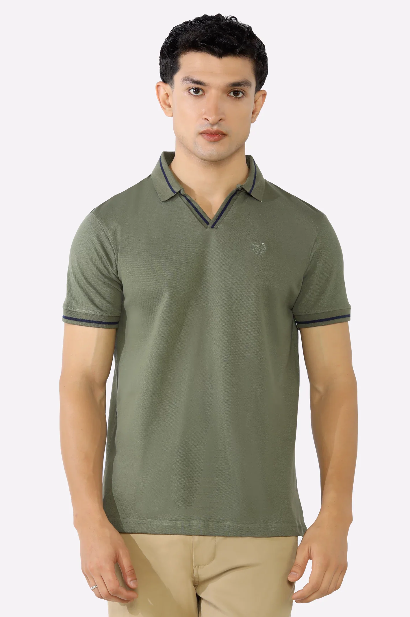 Olive Solid Collar Lycra Polo