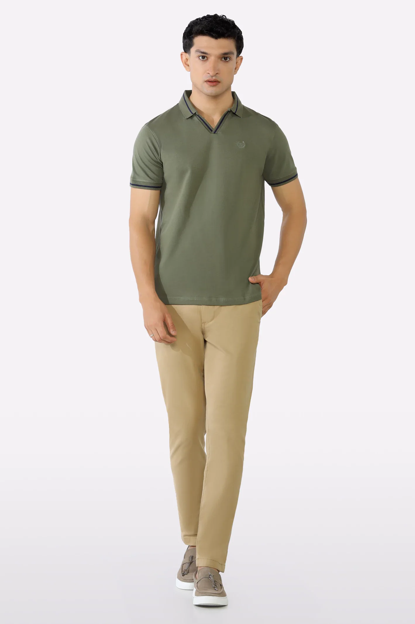 Olive Solid Collar Lycra Polo - Image 2