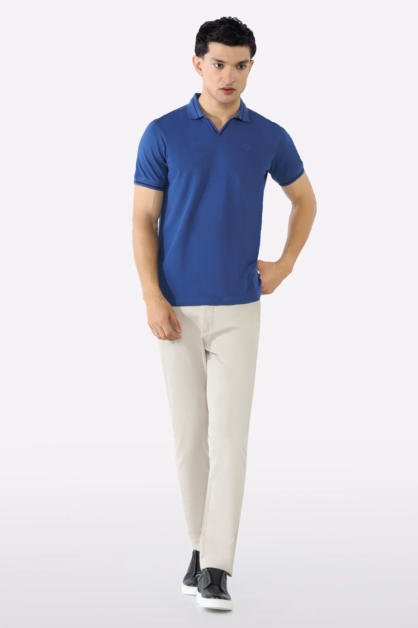Royal Blue Solid Collar Lycra Polo - Image 2
