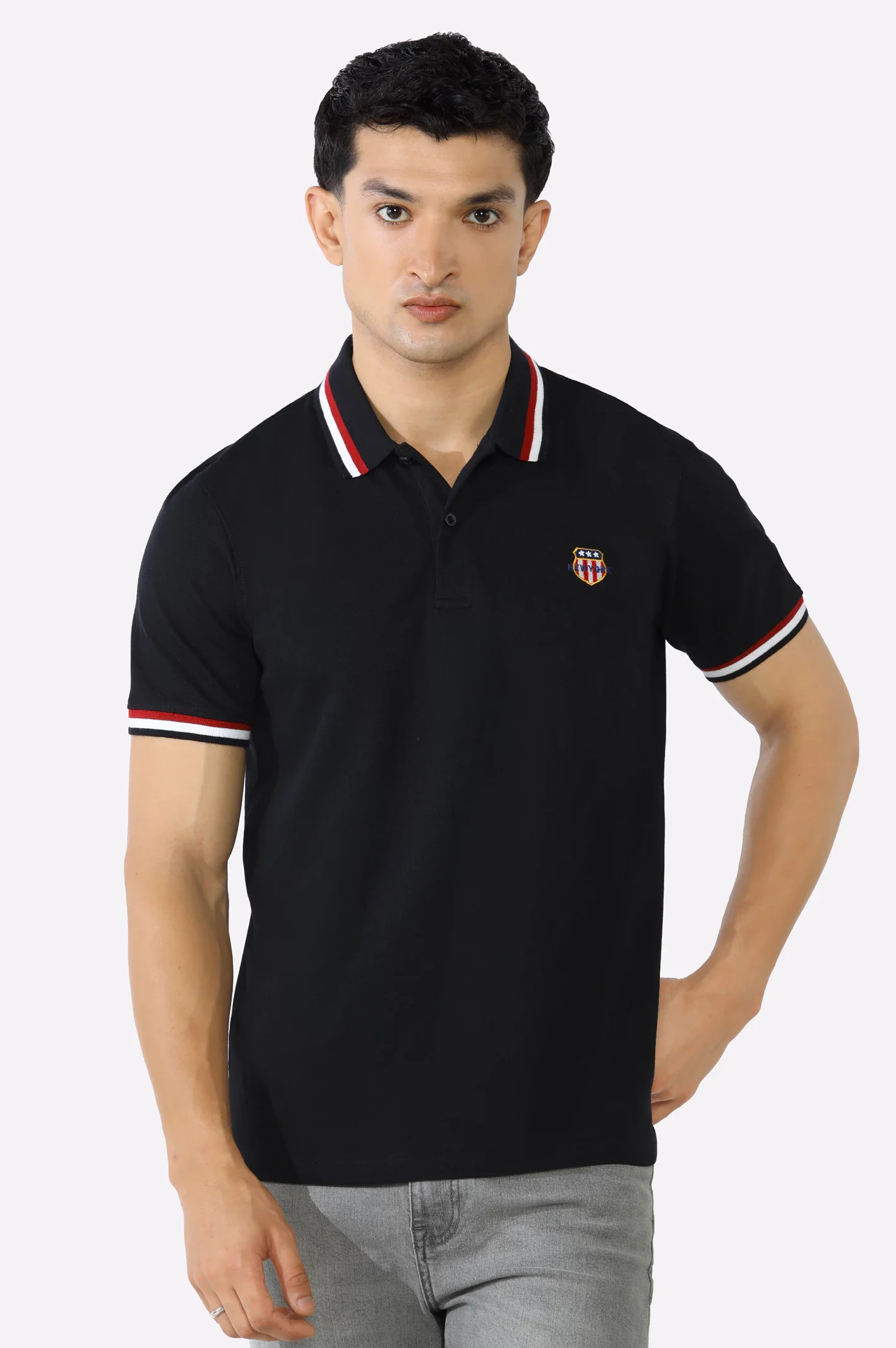 Black Solid Collar Lycra Polo