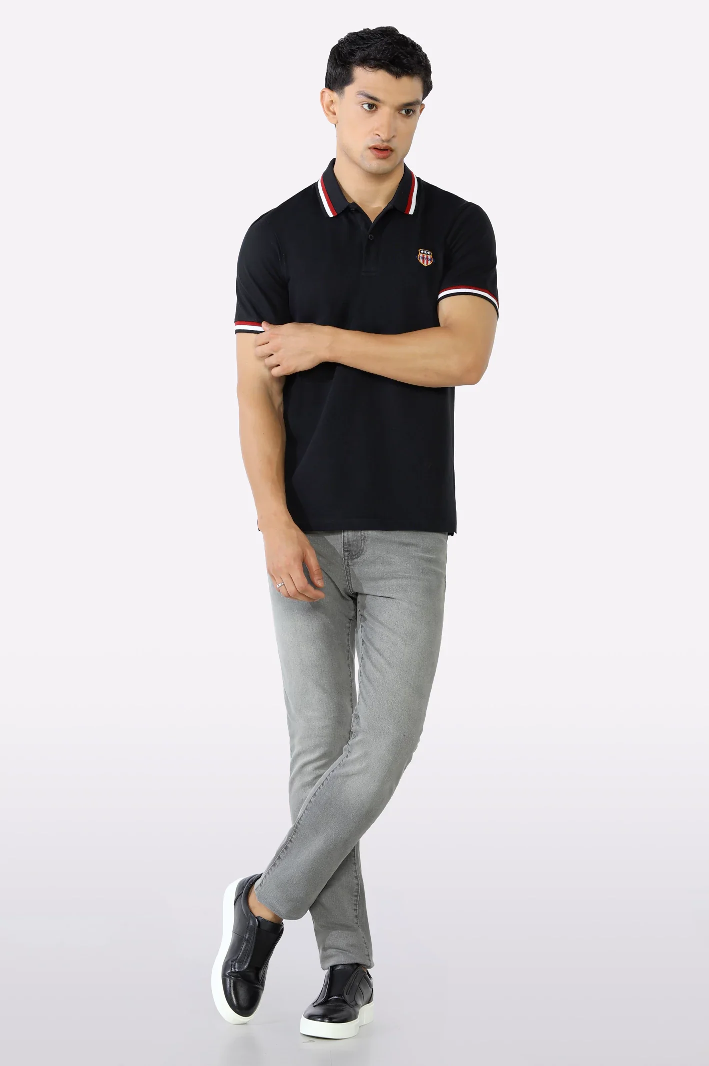 Black Solid Collar Lycra Polo - Image 2