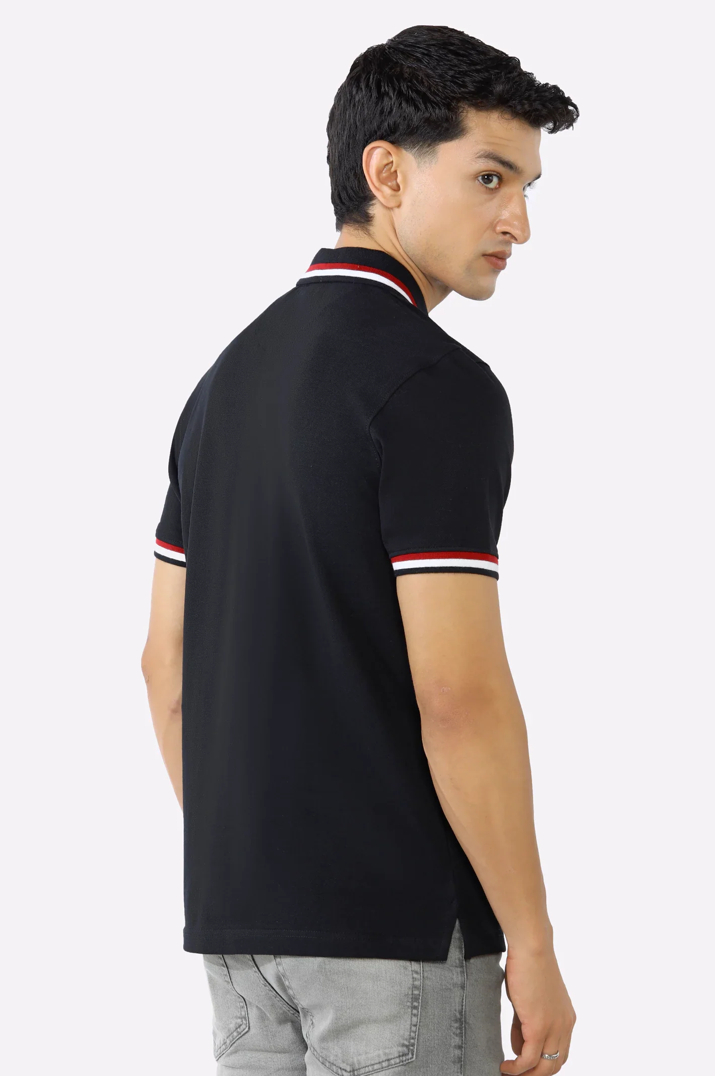 Black Solid Collar Lycra Polo - Image 3